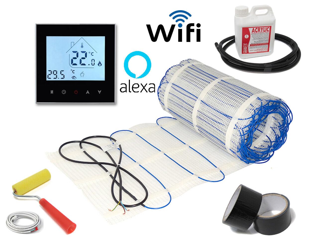Electric underfloor heating mat kit 200W/m2 PRO-TRADE - Smart Wi Fi Black  Thermostat (18m2) : Amazon.co.uk: DIY u0026 Tools
