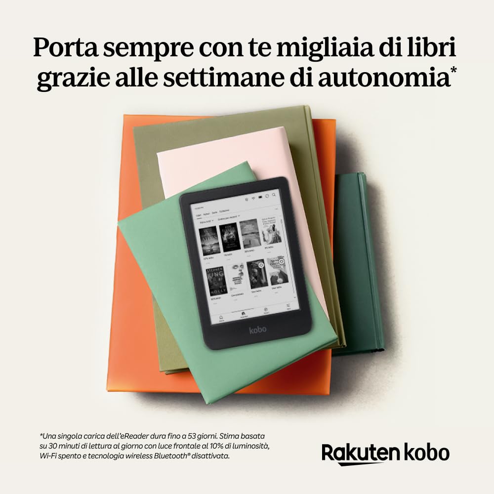 Kobo Clara BW | eReader | Display antiriflesso HD in bianco e nero E Ink Carta 1300 da 6” | Modalità Scura| I Audiolibri | Impermeabile | Nero