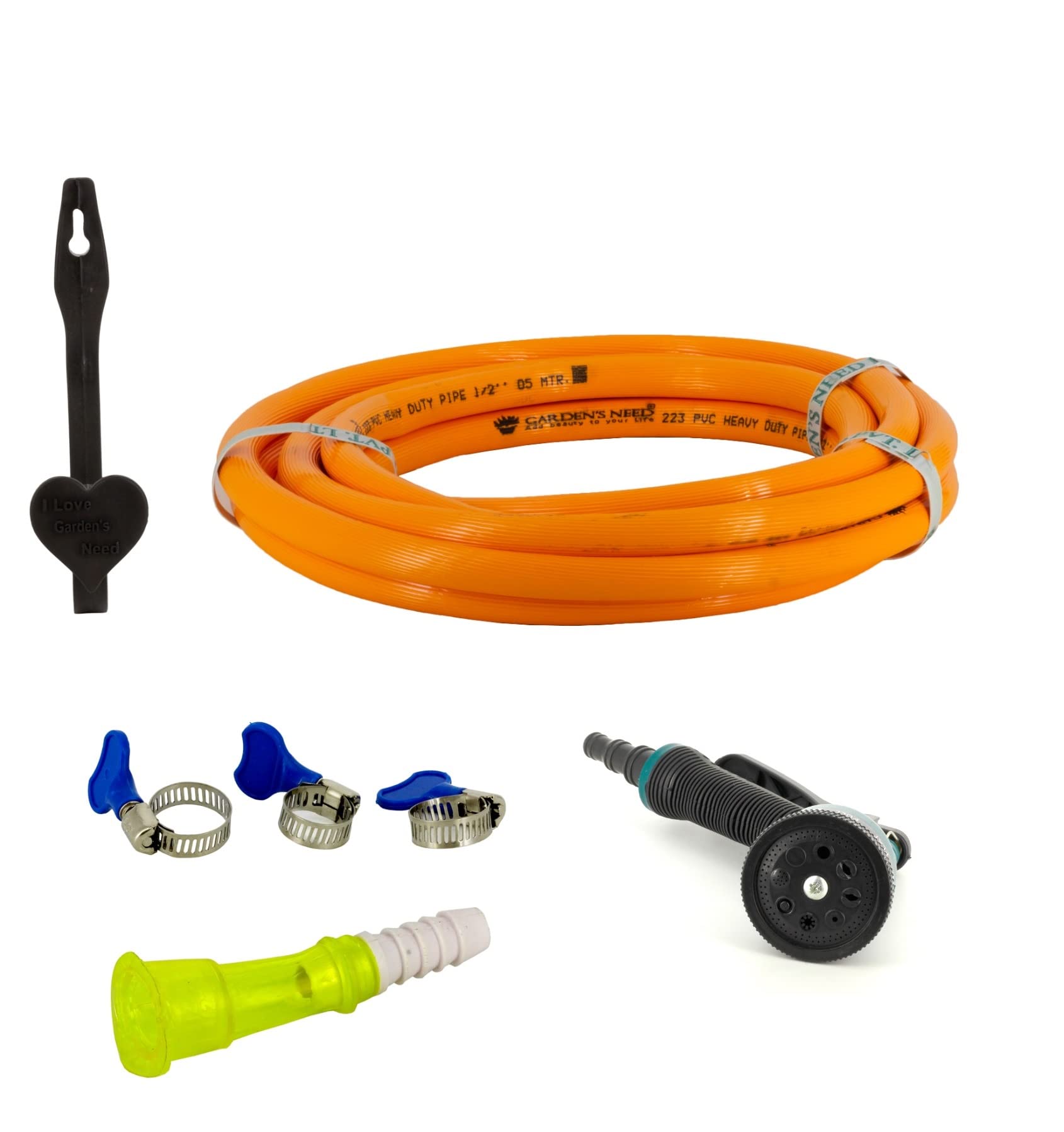 Heavy Duty Highly Durable PVC Orange Ribbed Hose Pipe For Watering (1/2 INCH), Garden Usage, Car Washing, Floor Cleaning & Pet Bathing (5 Meter Hose Pipe With 8 Pattern Sprayer Gun)