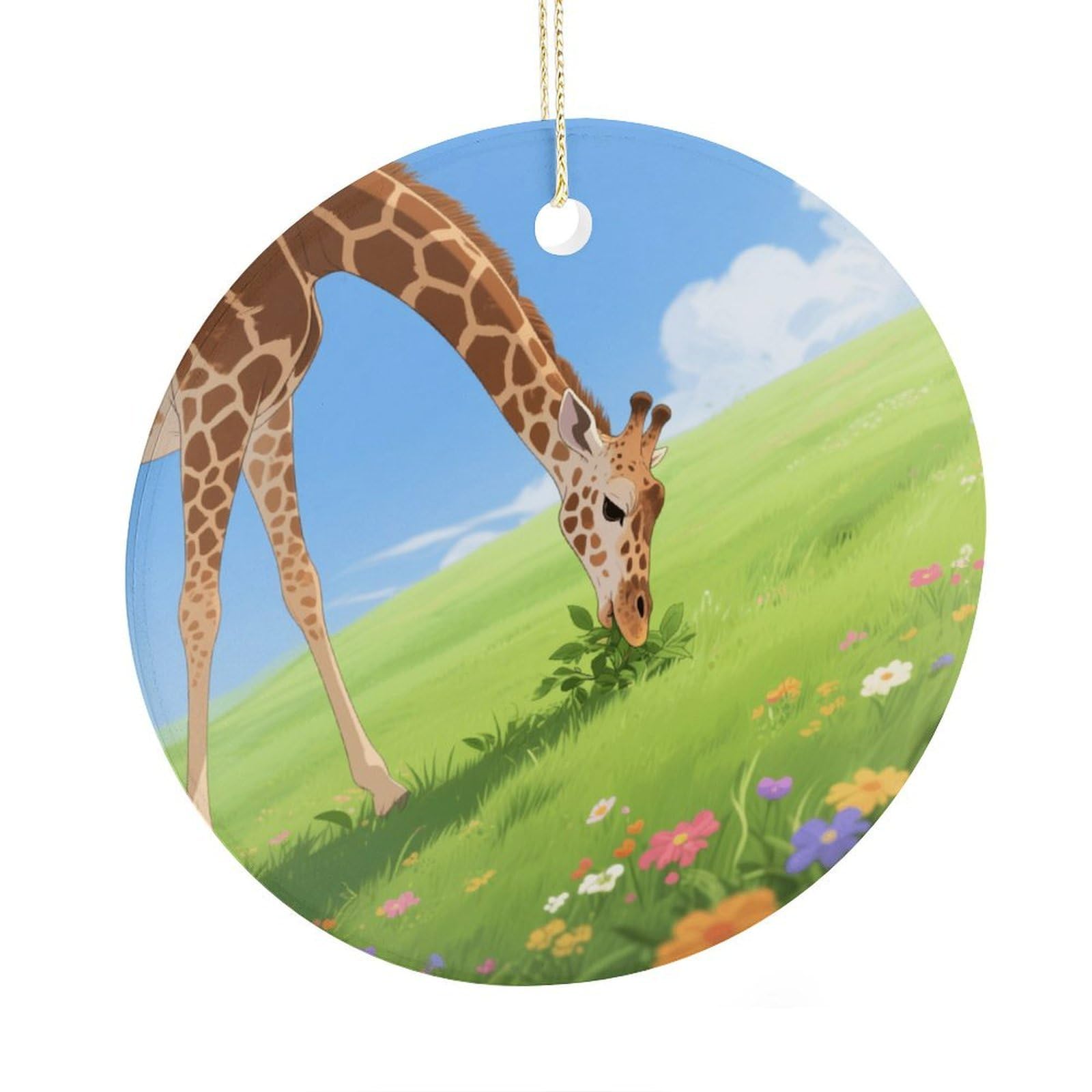 Fekiloot Style Giraffe Christmas Ornaments 2.9 Inch Round Ceramic Ornament Keepsake Thank You Gifts For Office, Room, Home - Holiday Present Ideas