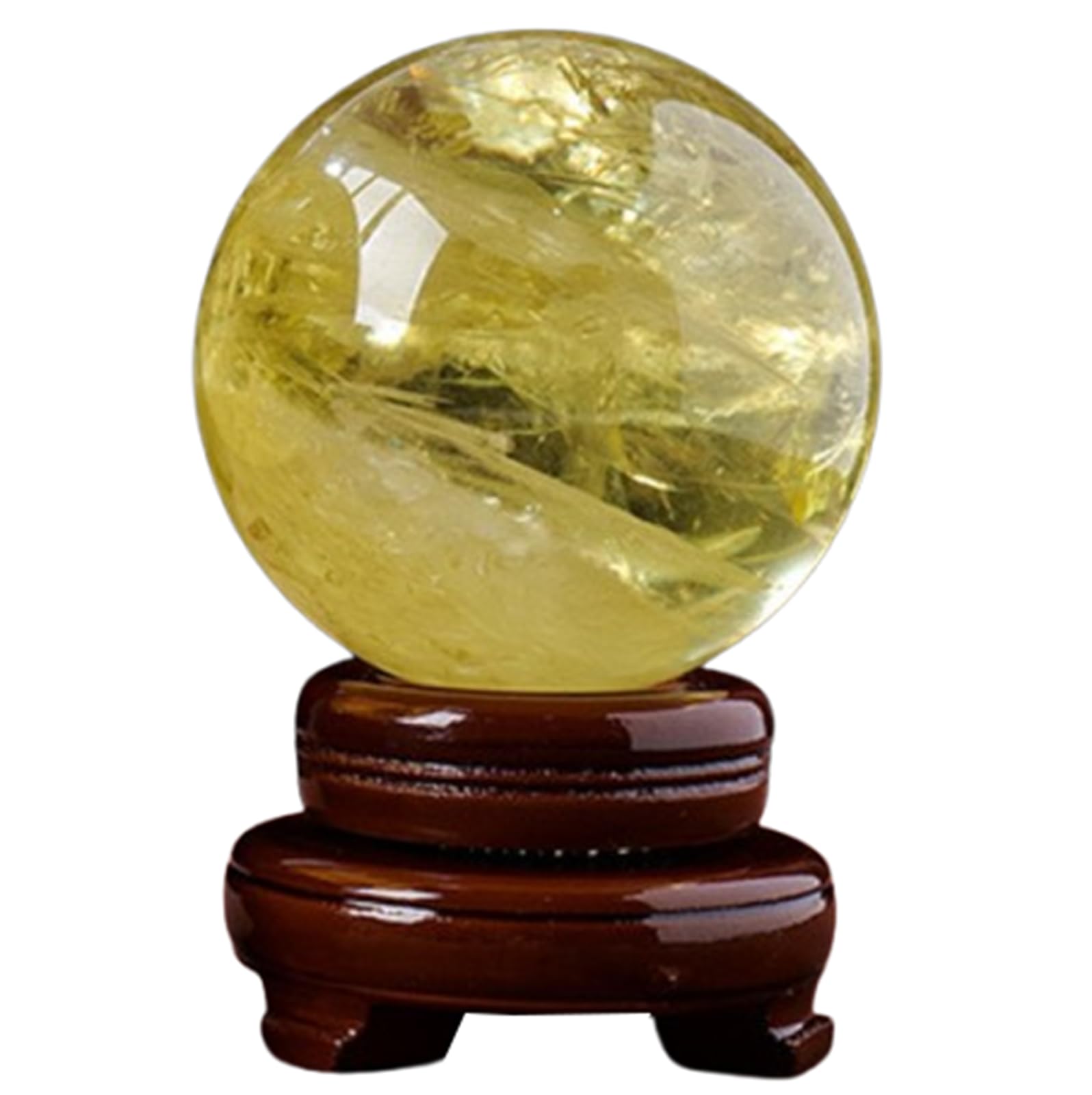 AUOQKQUT Polished Crystal Sphere Citrine Gemstone Ball Sculpture Figurine Pocket for, Decoration, Balancing with Wood Stand,90mm