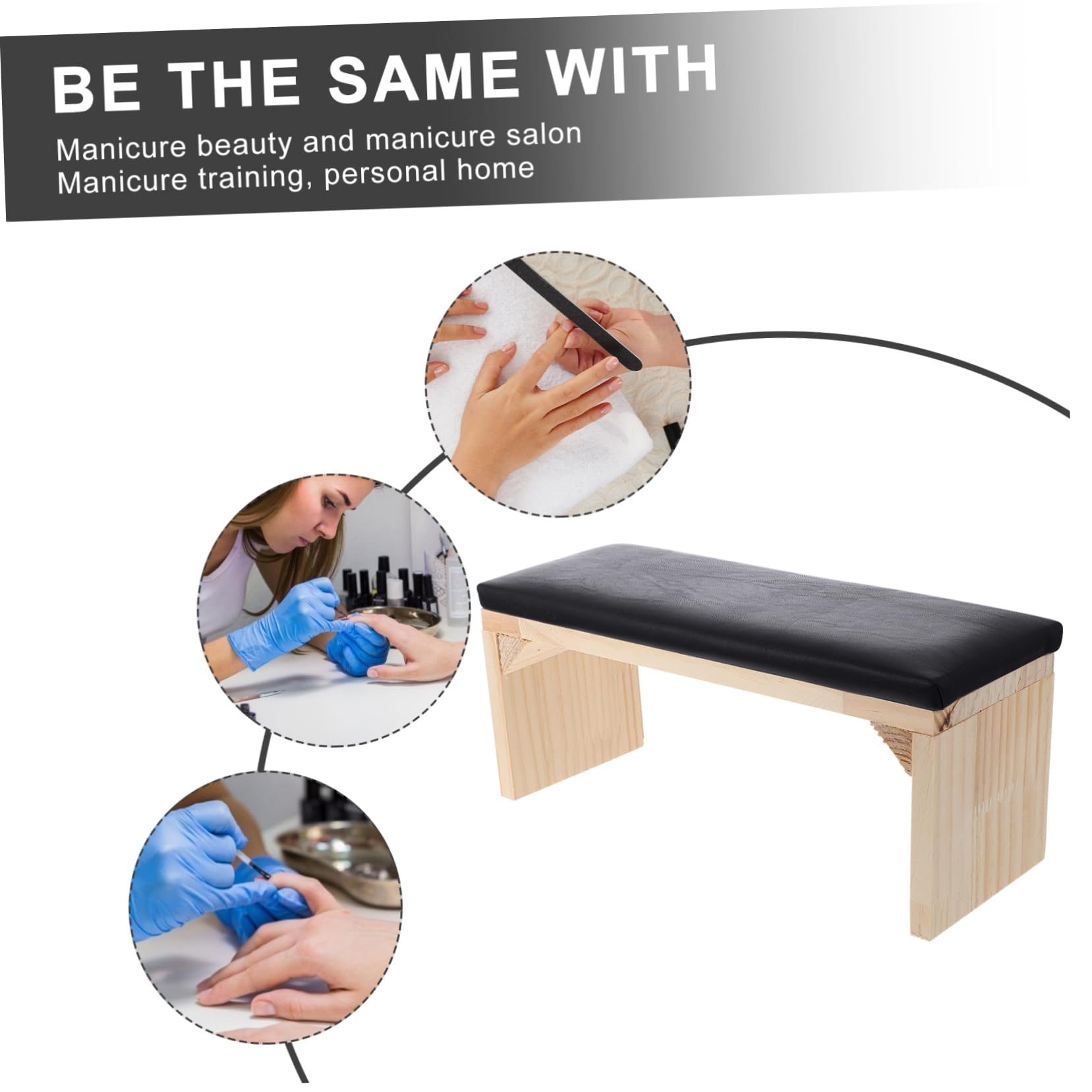 Cuscino Poggiapolsi per Manicure in Legno e Cuoio Nero | Supporto per Nail Training e Uso Domestico, Spazio per Lampada e Cleaner, Accessorio Pratico da Salone