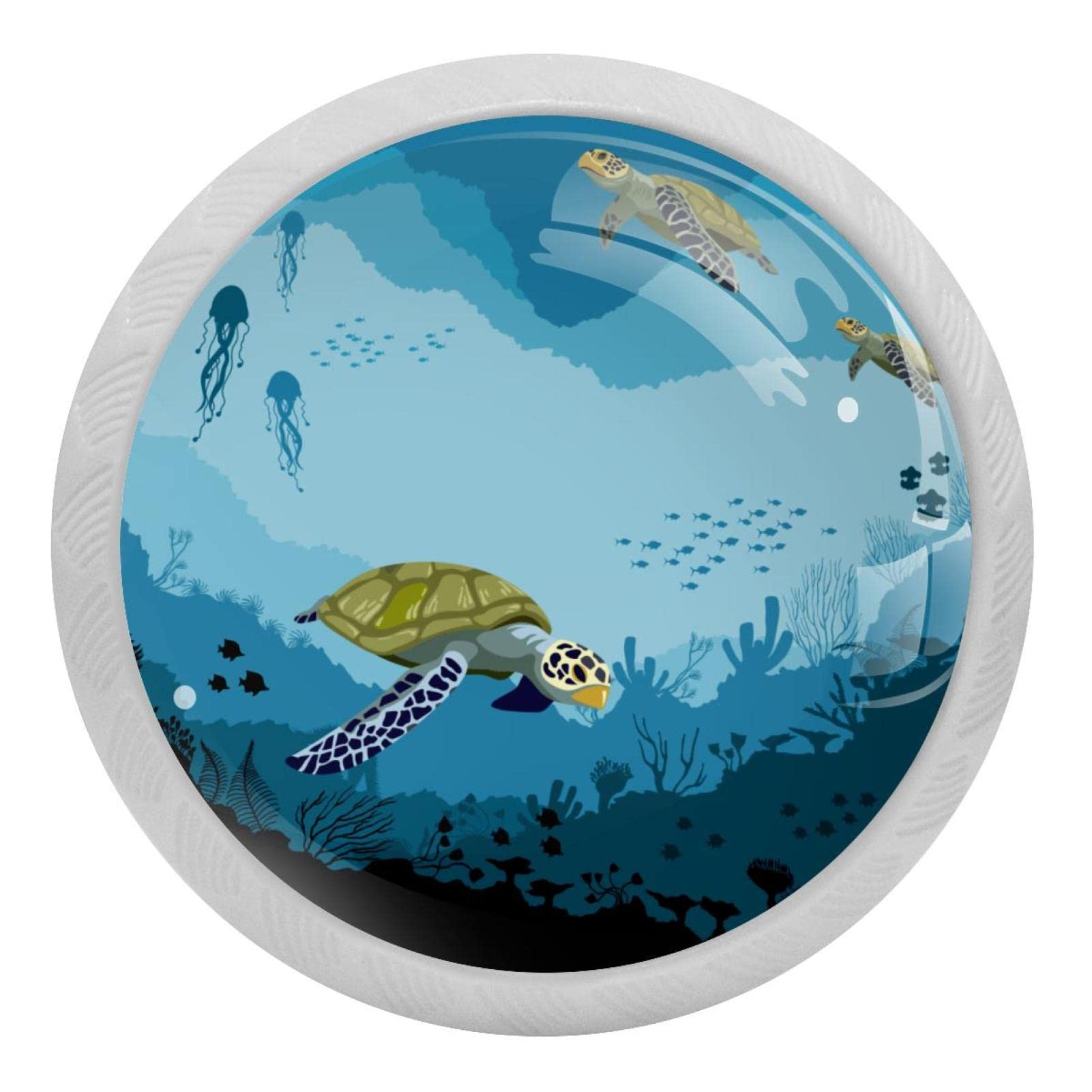 Poignées rondes cuisine ambiance océan boutons de placard fluorescents tortue bleu marine