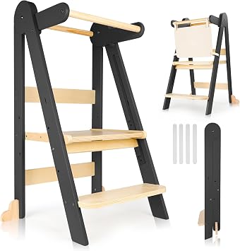 Foldable Toddler Learning Tower, Adjustable Kitchen Helper Step Stool