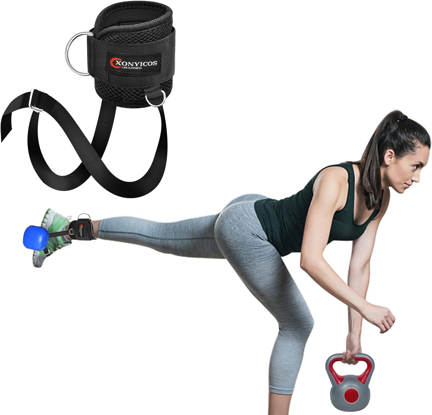 XonyiCos Adjustable Ankle Weights Straps for Cable Machine,Dumbbell Attachment for Feet - Leg Curl Kickbacks and Extensions - Pesas para Tobillos for Men and Women