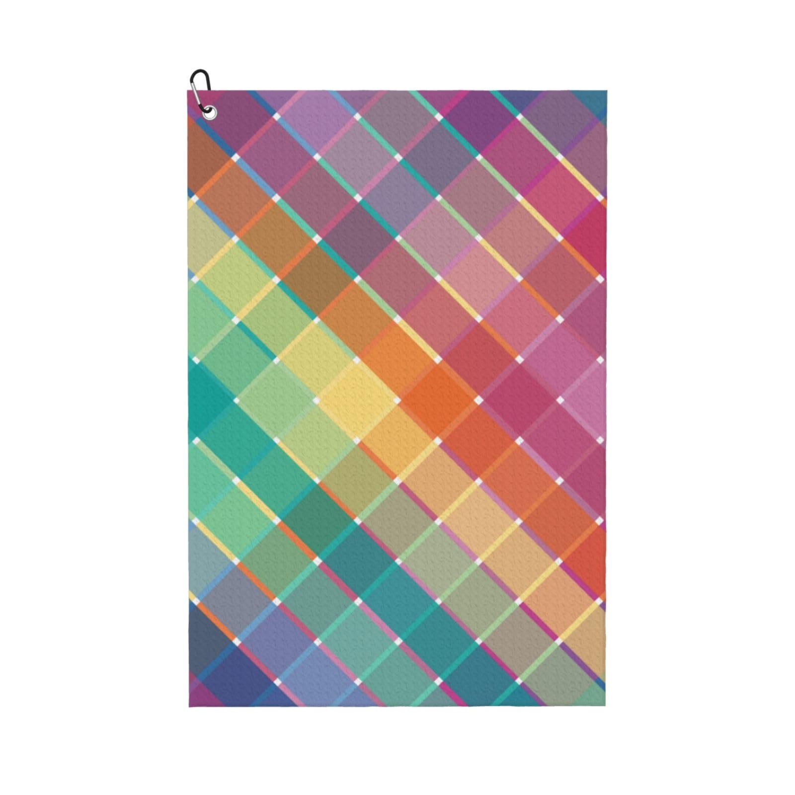 Hnnkloy Colorful Rainbow Multicolor Plaid Stripes, 16x24 in Portable Waffle Golf Towels with Carabiner Clip for Golf Bag