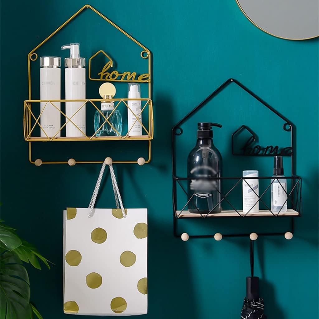 JSEIAJB Nordic Iron Living Room Bedroom Wall Metal Key Coat and Hat Row Hooks Gold Wall Decoration Storage Rack(Gray)