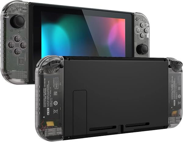 eXtremeRate Carcasa Transparente para Nintendo Switch & OLED Accesorios Funda de Agarre Shell Placa con Botones para Nintendo Switch Joycons OLED No Incluye Carcasa de Consola(Negro) - 5