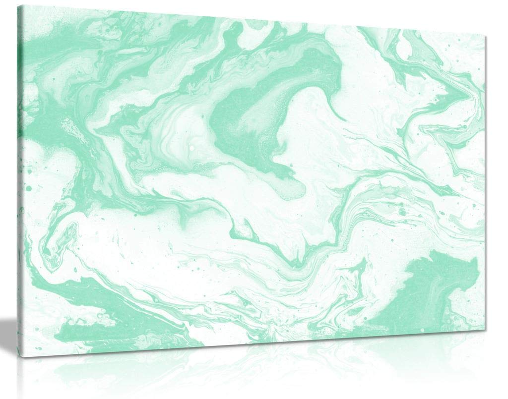 Panther Print Blue Mint Green Marble Canvas Wall Art Picture Print (30X20)