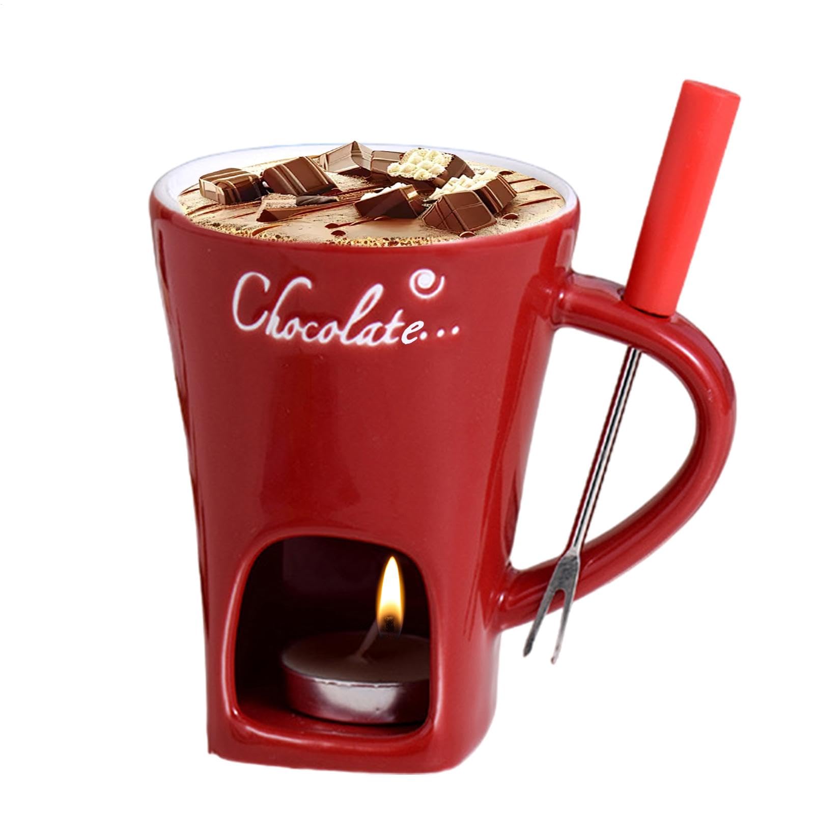 Taza de chocolate para derretir olla caliente, taza de fondue de chocolate, taza de cerámica para fundir olla caliente, taza de fondue con las velas de té incluidas para crear un ambiente acogedor