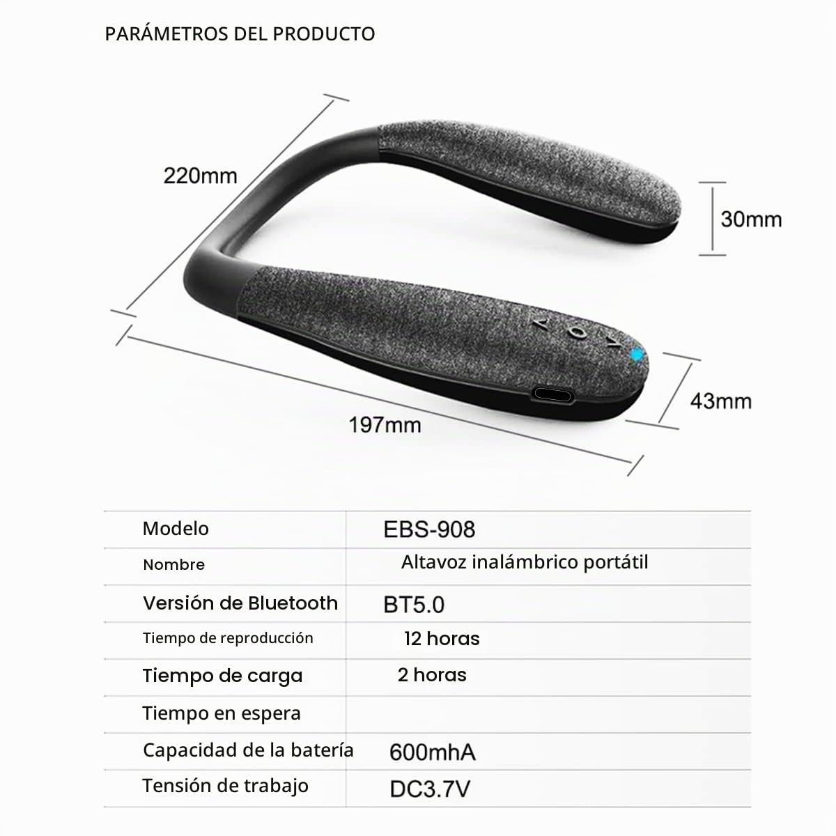 QiCheng & LYS Altavoz de Cuello Bluetooth, Altavoz Complementario Negro, Portátil Audio (908)