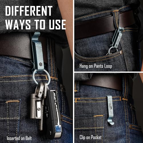 Image of KeyUnity KM00 Titanium Belt Loop Keychain Clip Double Side Quick Release Key Holder with Detachable Key Ring