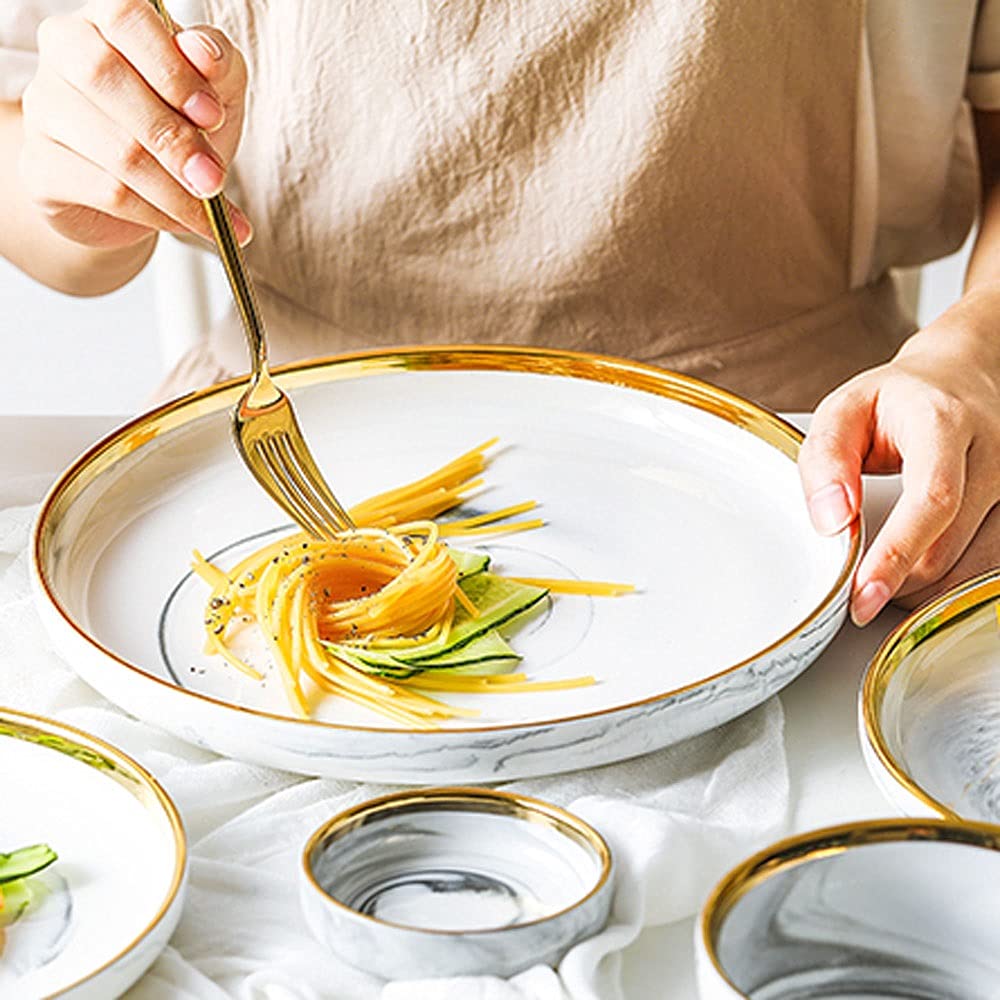 Assiettes à dîner en céramique adaptées pour la cuisine et le restaurant, vernis lisse simple à nettoyer. Couleur : blanc