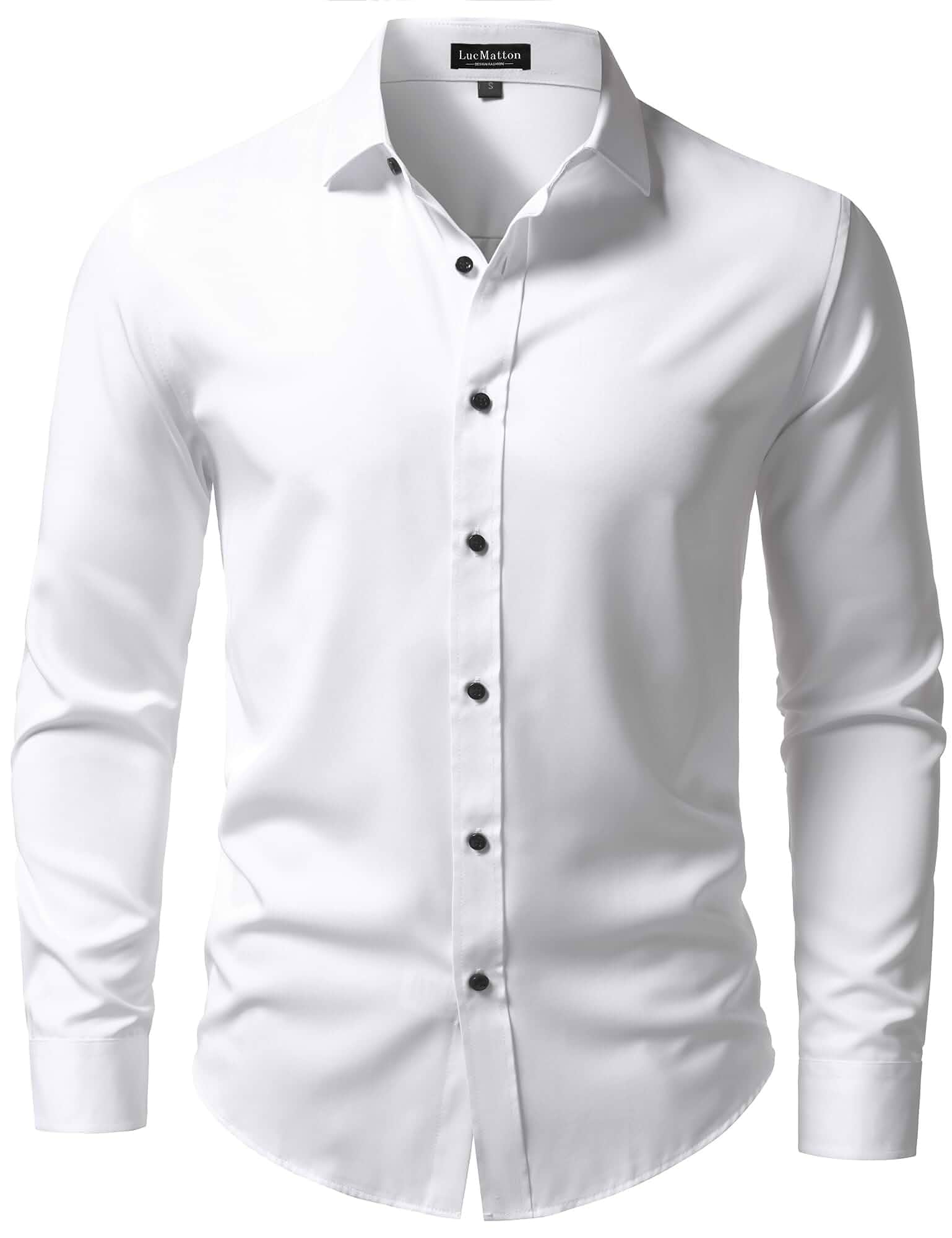 LucMatton Men's Long Sleeve Button Up Dress Shirt | Modern Slim Fit, Wrinkle-Free, Wedding, Formal, Business, Stretch