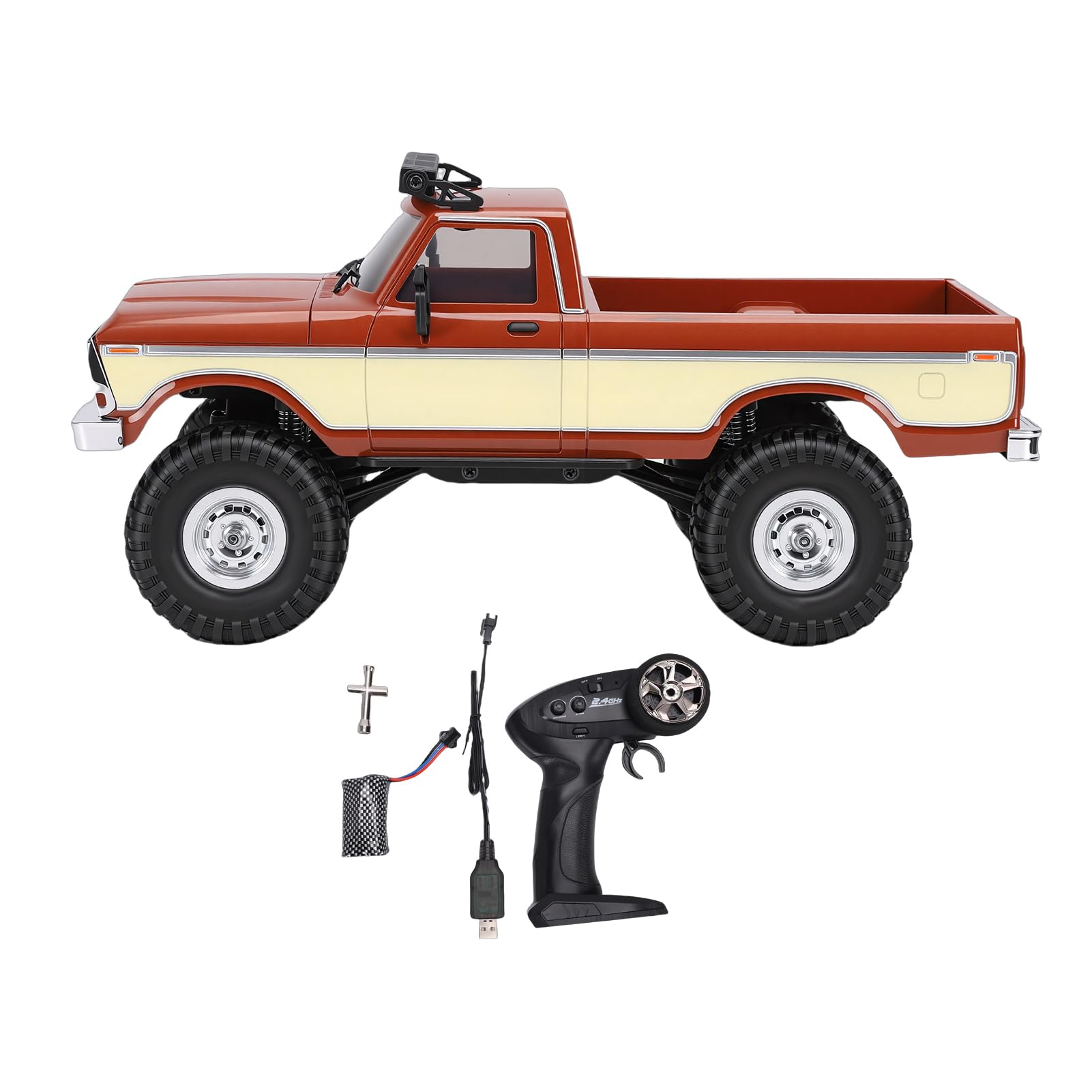 Dilwe Camión RC 1/16, Camioneta RC de Alta Velocidad 2.4G, Juguete de Camioneta de Carreras de Coches Todoterreno con Control Remoto con Luz para Niños (Brown)