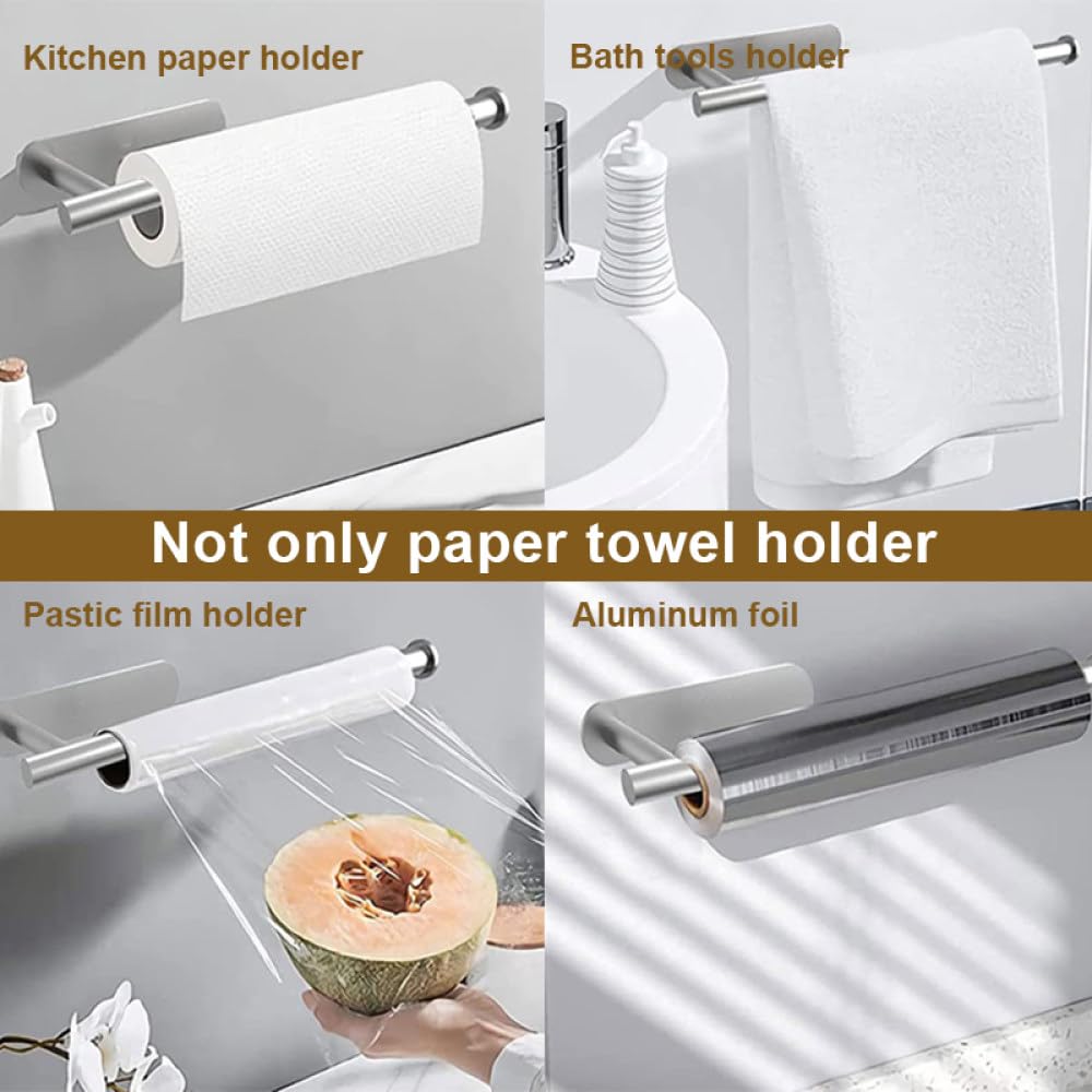 Portarrollos de papel higiénico adhesivo de acero inoxidable – Toallero de cocina montado en la pared y dispensador de servilletas negro – Organizador de pañuelos que ahorra espacio para baño y cocina