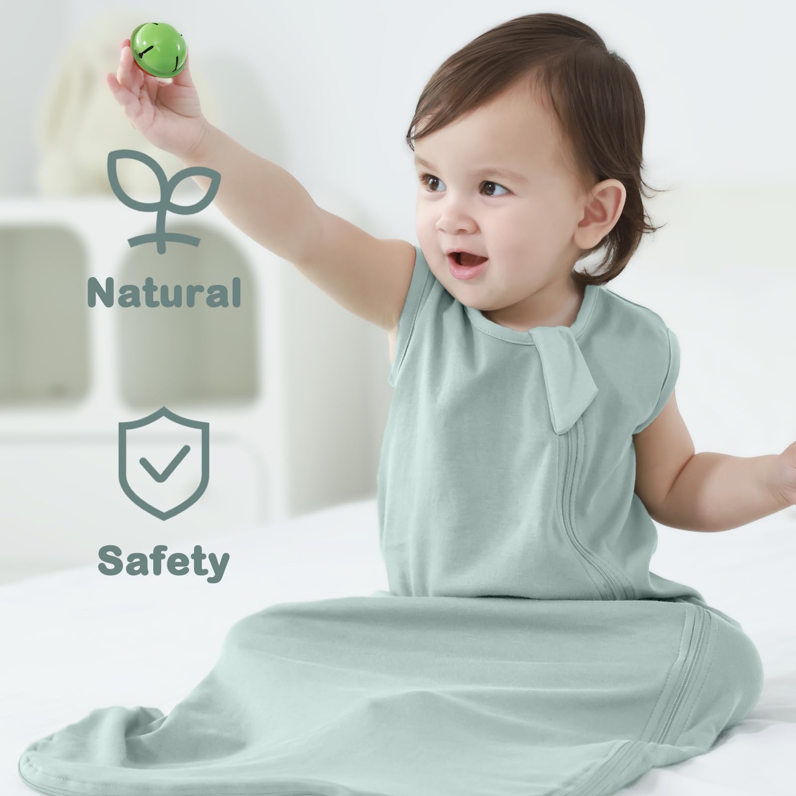 Mosebears 0.5 Tog Sacco Nanna in Cotone per Neonati, Estate - Per Bambini e Bambine(Sage,M(6-12 mesi))