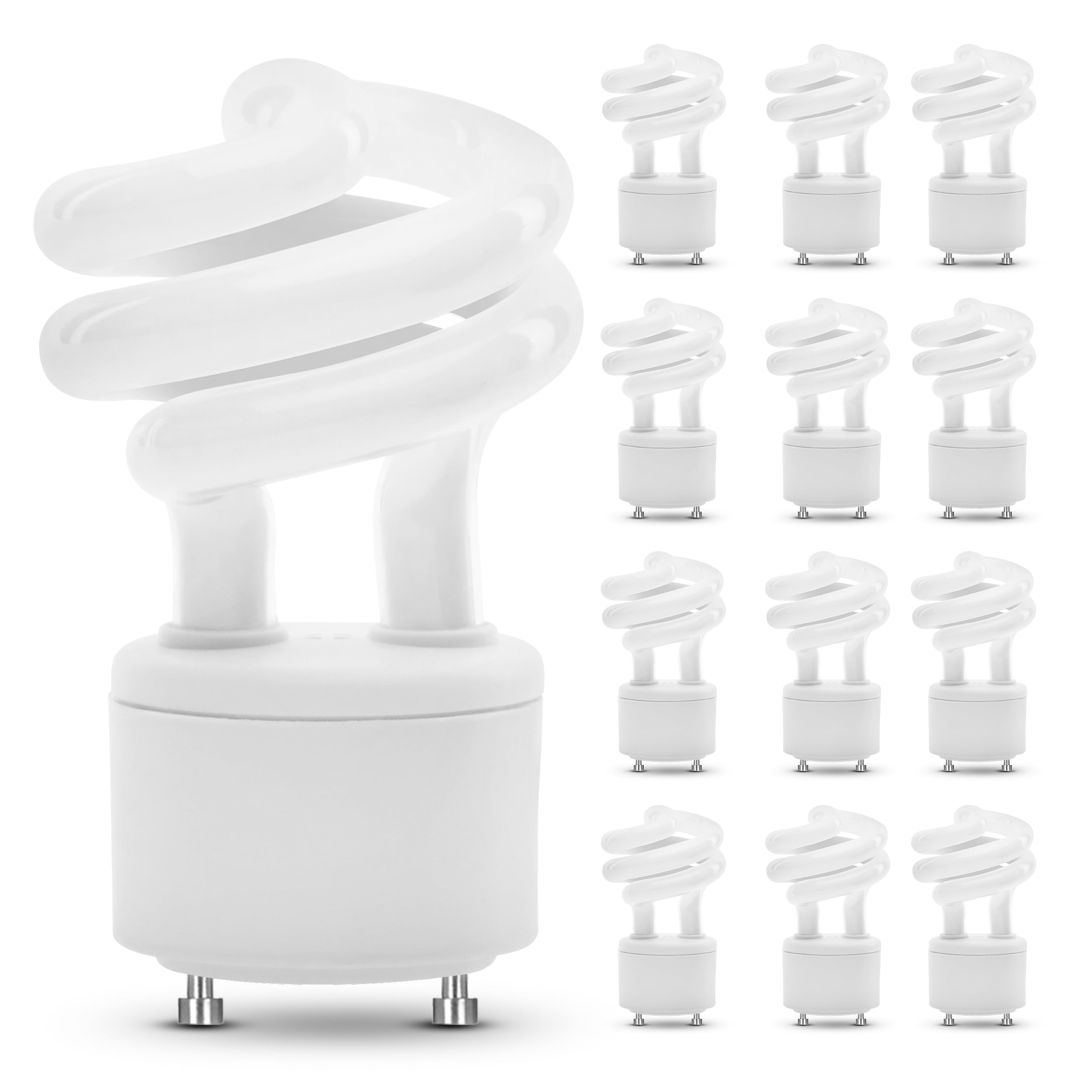 Feit Electric 60W Equivalent CFL Twist Light Bulb on GU24 Base, Non-Dimmable, 900 Lumens, 10K Life Hours, 2700K Soft White, 12 Pack - BPESL13T/GU24/12