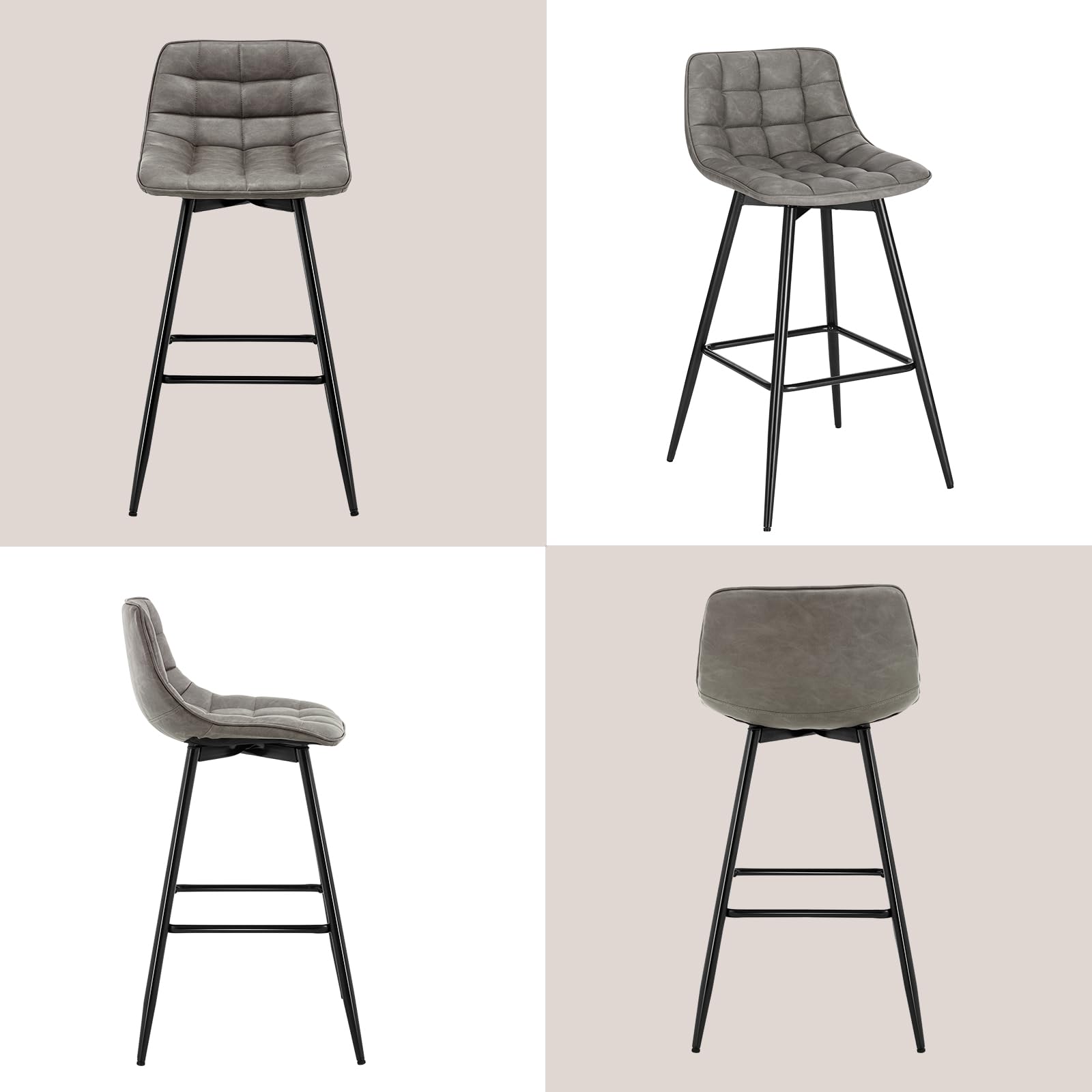 WOLTU Lot de 2 Tabouret de Bar Design Chaise Haute pour Bar Bistro siège en Similicuir avec Repose-Pieds Cadre en métal,Gris Foncé