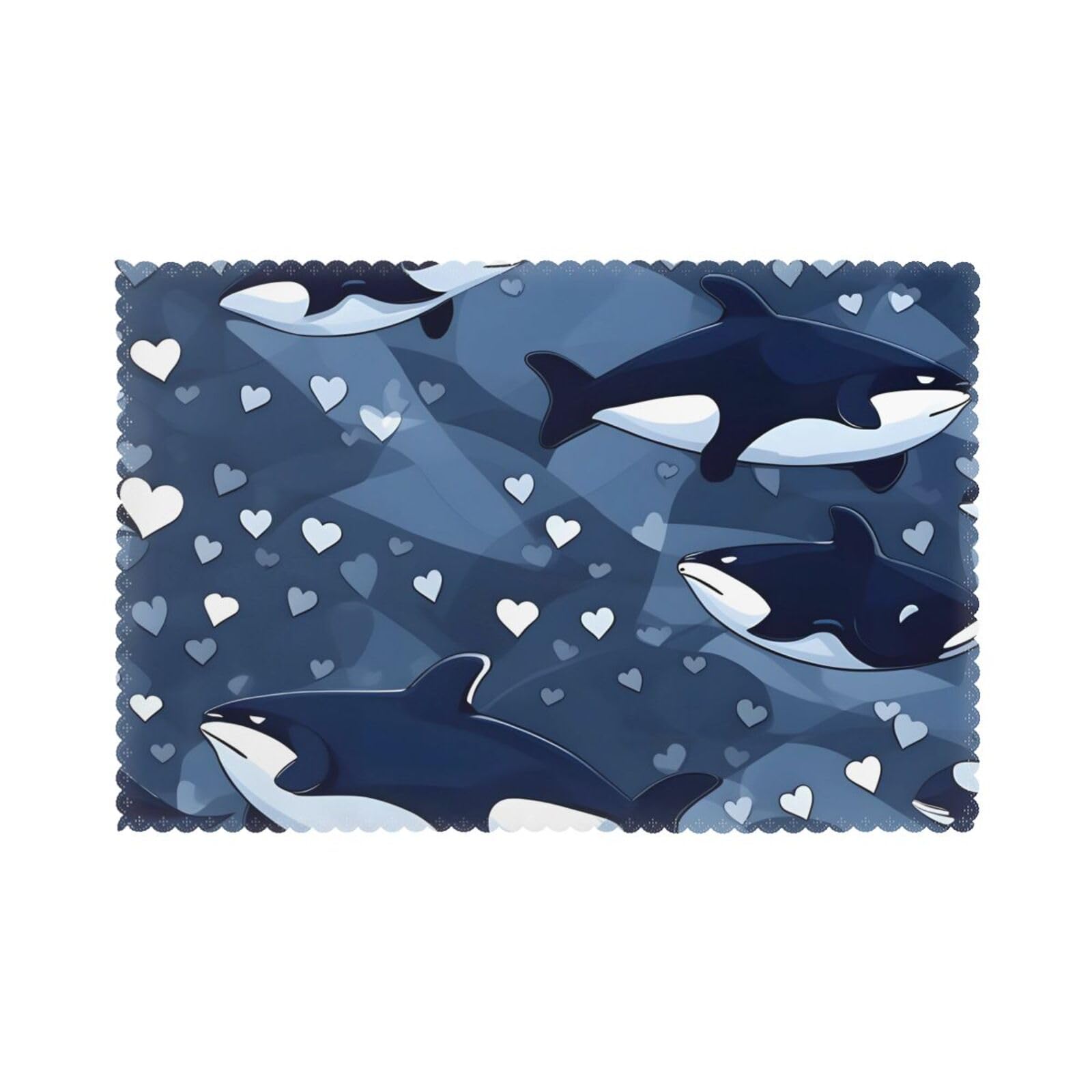 Blue Killer Whale Placemat set of 6, oil-proof and insulated dining table placemats, washable and wipeable.