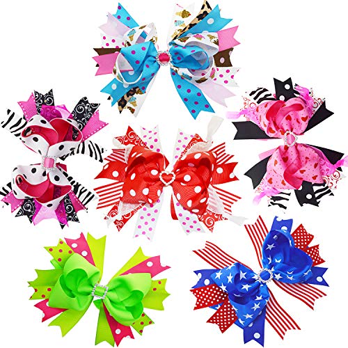 LCLHB 4.5 Inch Dot Polka Stacked Large Bow with Crocodile Hair Clips