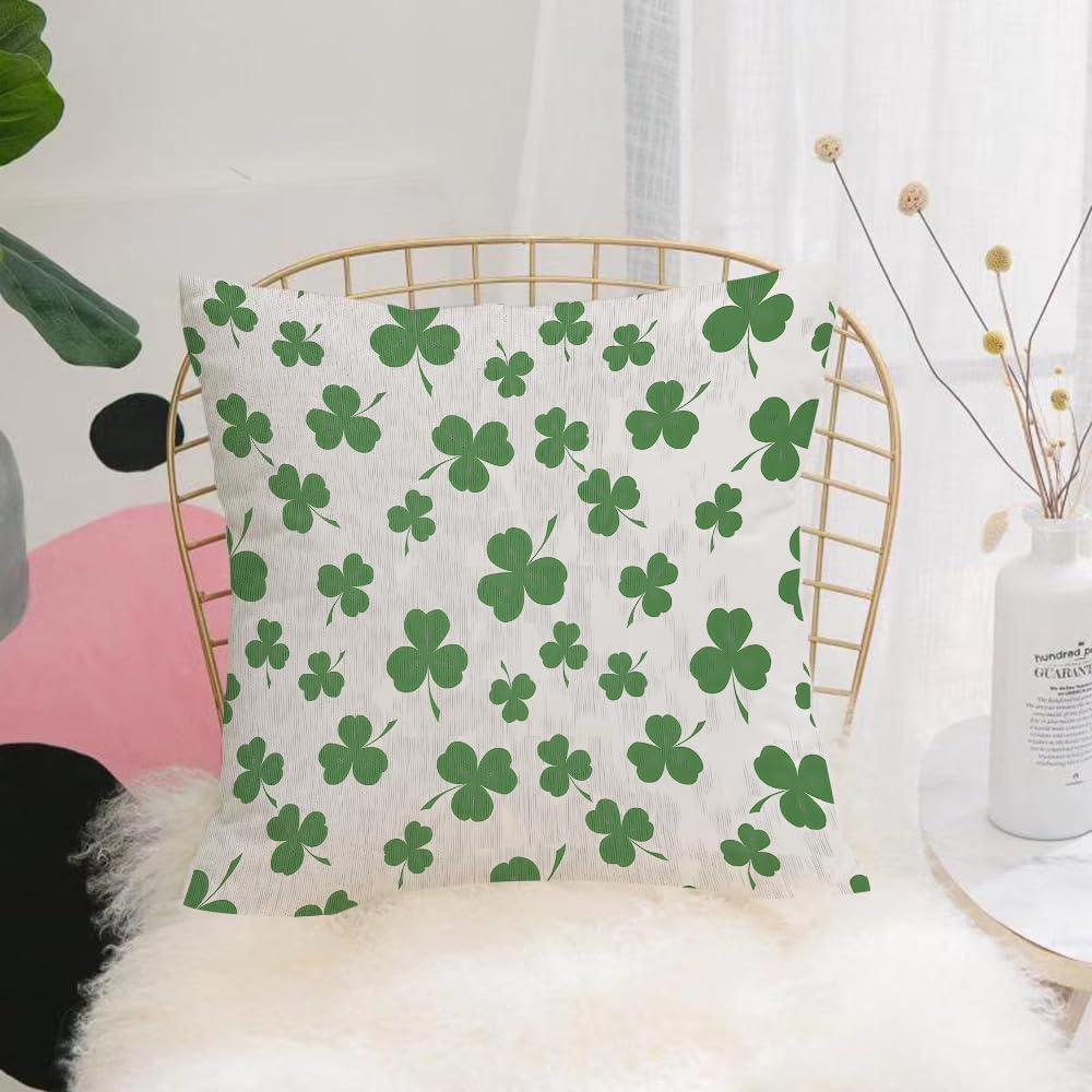 HYOSXW Cushion Cover,Throw Pillow Case Home Decorative for Living Room Bedroom Sofa Chair 16X16 Inch,Hand Drawn Green Lucky Shamrock and Trefoil Leaves Vector Seamless Background P,Pillowcase 40X40cm