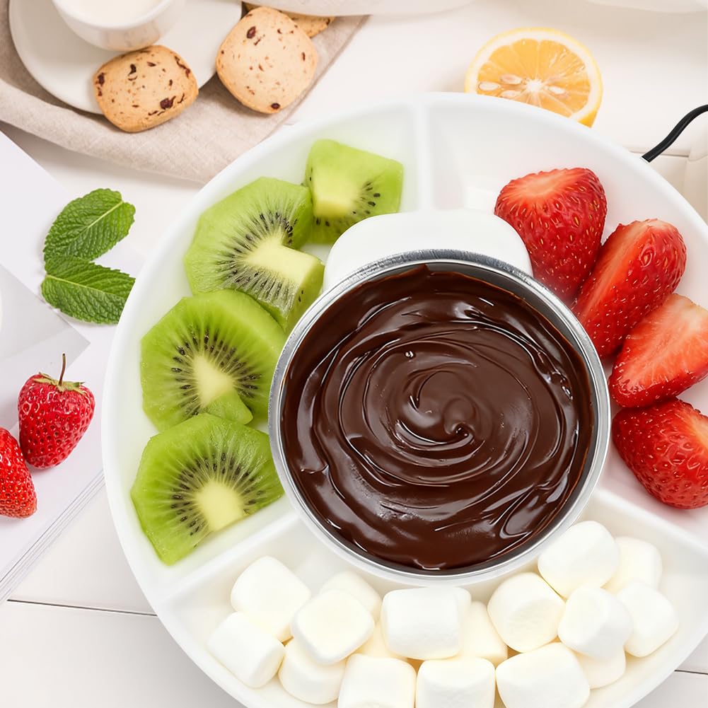 DASIAUTOEM Juego de fondue de chocolate, de cerámica, mini fondue de chocolate, fondue de queso, juego con 4 tenedores, fondue de chocolate calentada con una vela de té para dulces, mantequilla y