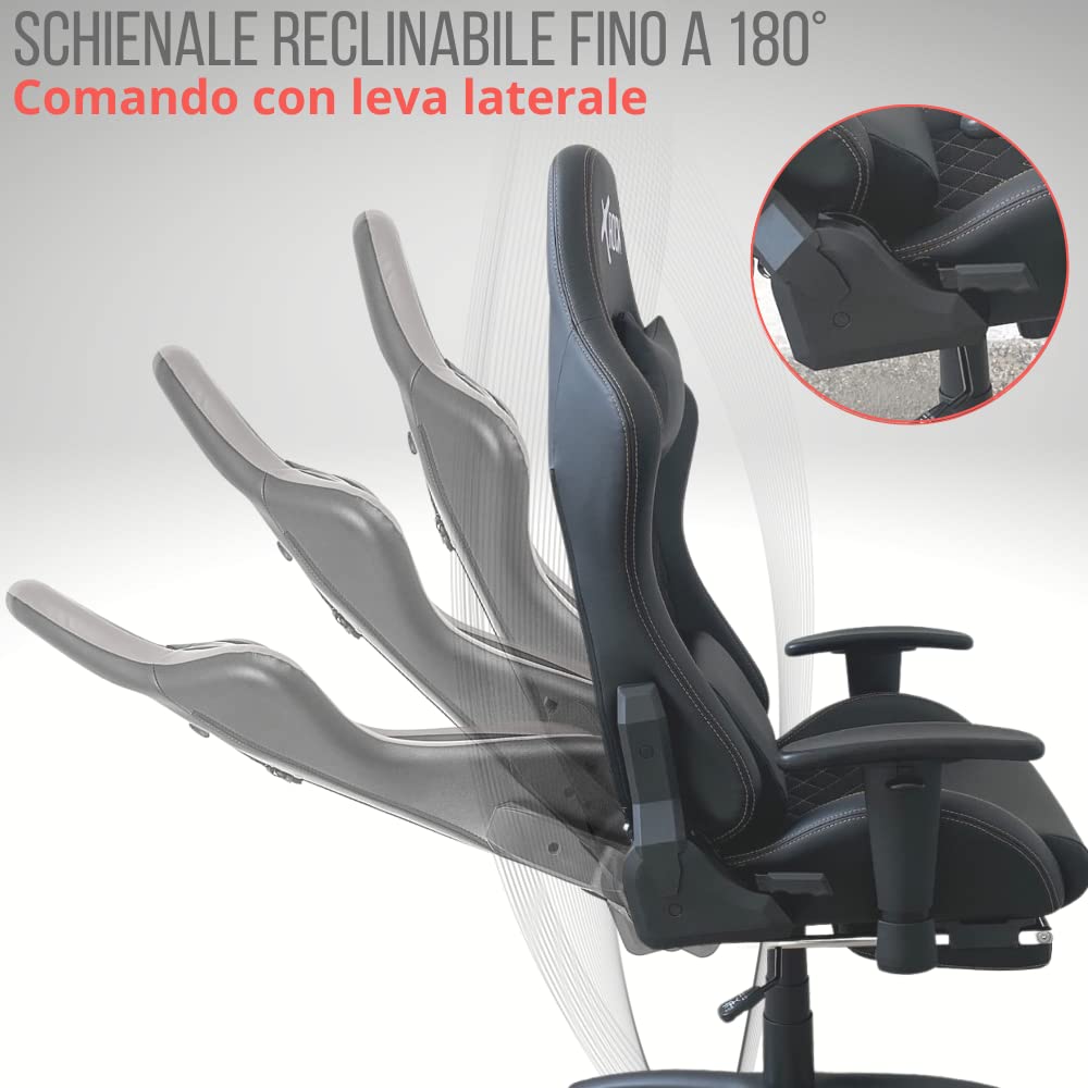 X-Bull - Sedia Gaming Ergonomica XL, Poltrona Gamer Ideale per Lavorare al PC, Sedia da Ufficio con Supporto Lombare, Reclinabile e Completamente Regolabile, Gaming Chair con Poggiapiedi in Tessuto
