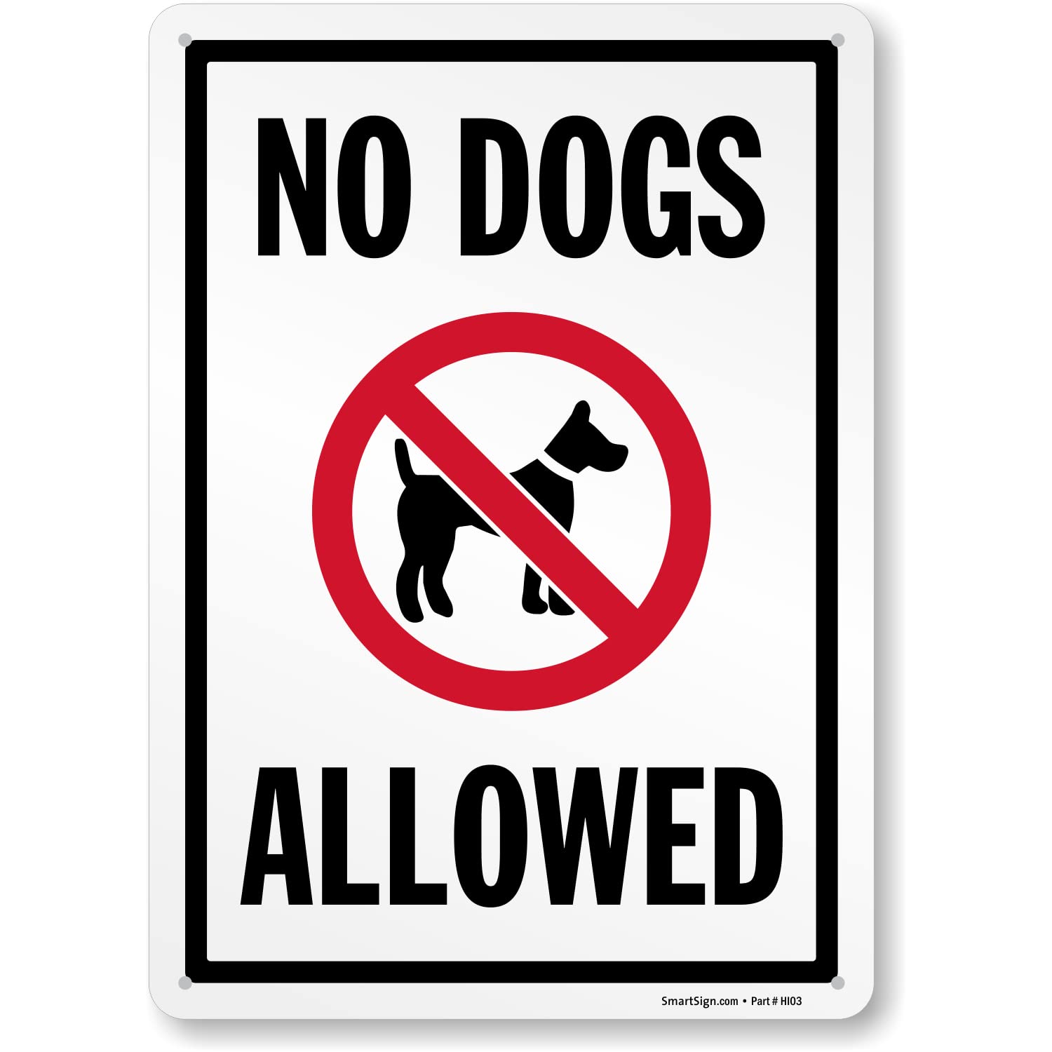 "No Dogs Allowed" Metal Sign with Symbol, 14 x 10 inch, 40 mil Laminated Rustproof Aluminum, Red/Black on White