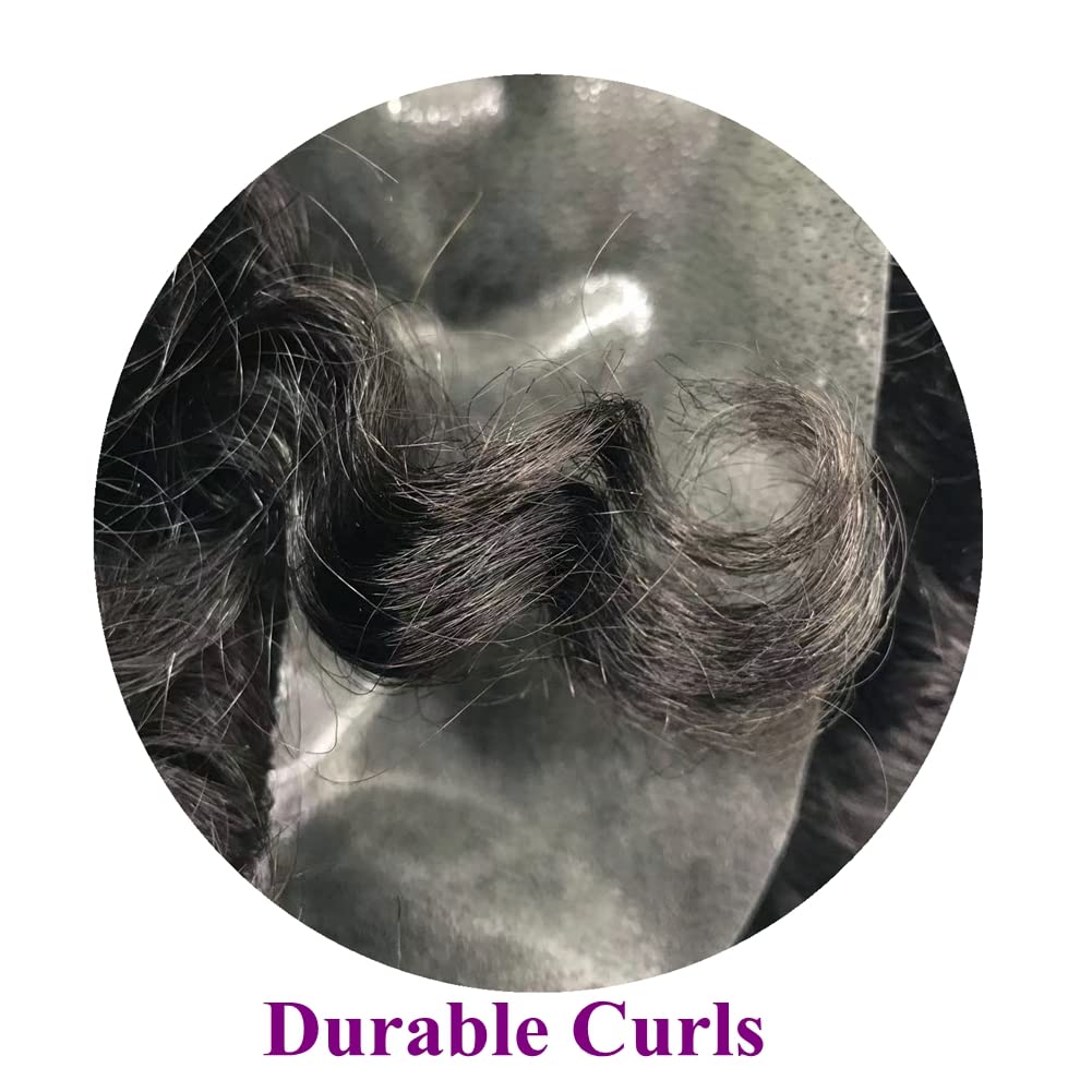 Black Mens Toupee Hand Tied 6mm Afro Wave PU Hairpieces 0.10mm Full Poly Thin Skin Afro Wigs Human Hair Men Replacement System Natural African American Kinky Curl Hair Units for Black Men (20mm Wavy, 1B# Off Black)
