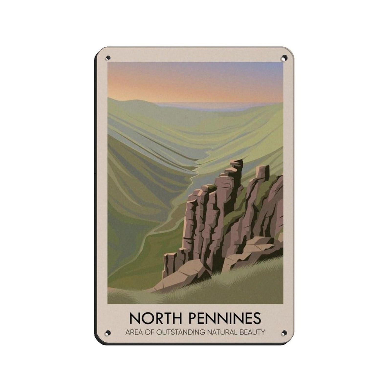 Lxwnze 20L X 30W Cm North Pennines Aonb Travel Poster Tin Sign Vintage Metal Pub Club Cafe Bar Home Wall Art Decoration Poster Retro 8X12inch(20X30cm)