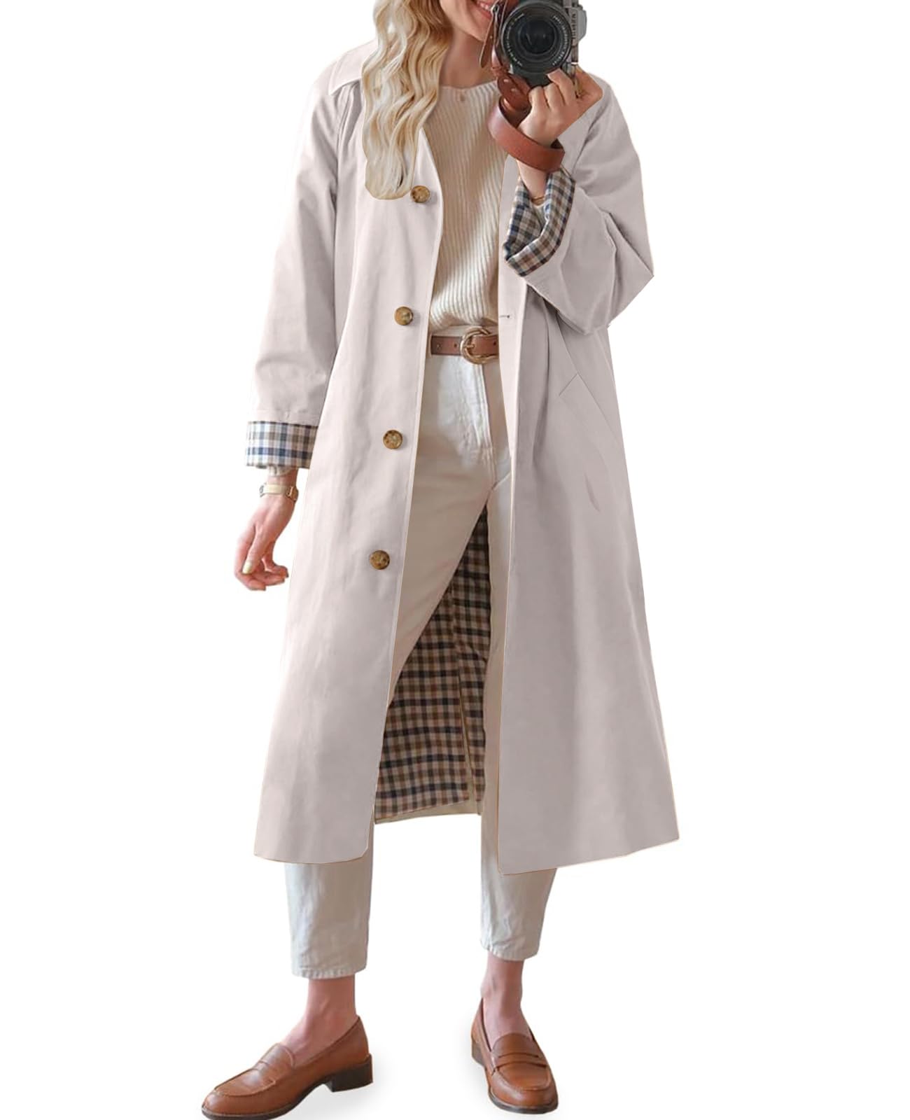 TITOMD Womens Long Trench Coat Spring Winter Outerwear Classic Collar 2026 Single Breasted Fashion Overcoat