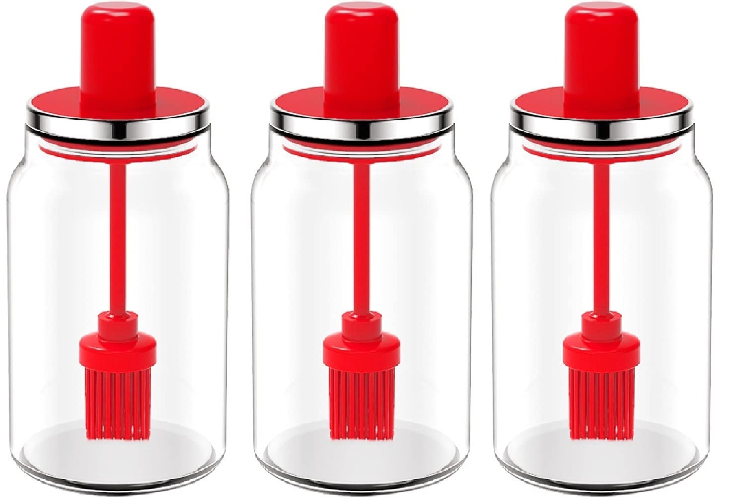 enduo Seasoning container Heat-resistant glass Preservation capacity Oil brush bottle Liquid bottle Kitchen oil bottle (red 220 ml * 3)