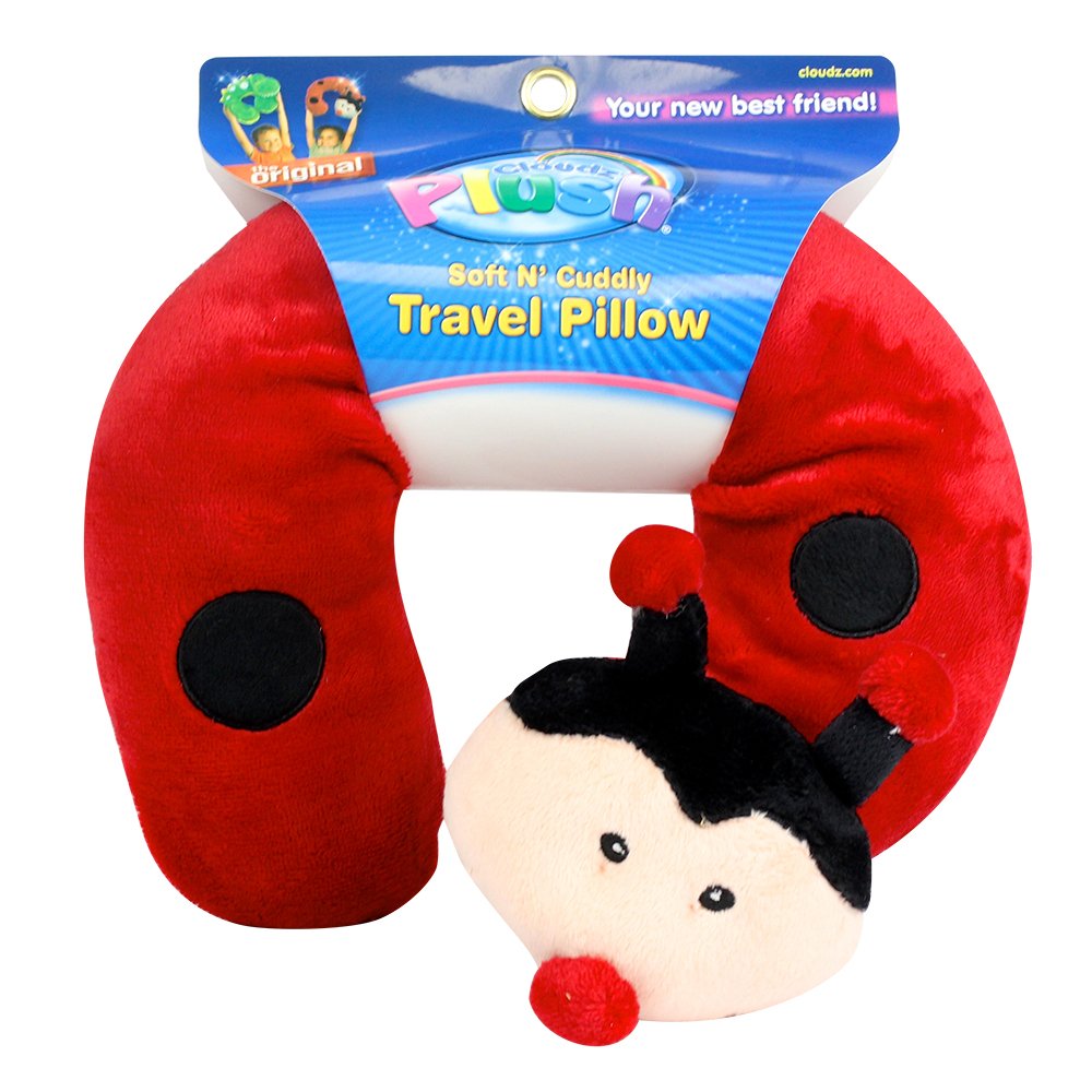 Cloudz Kids Super Soft N' Cuddly Animal Airplane Travel Neck Pillow! Keep Children Comfy and Supported with a Buddy While Traveling or just Resting at Home - Ladybug
