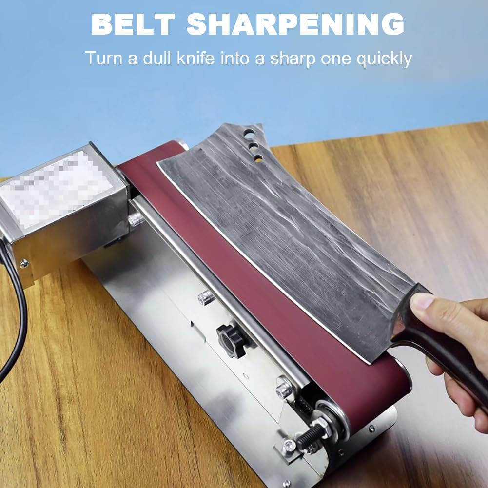 Water-Cooled Wet Electric Knife Sharpener, Commercial Abrasive Belt Sharpener, Compact Knife and Blade Sharpener with Abrasive Belt and Non-Slip Base for All Types of Knives