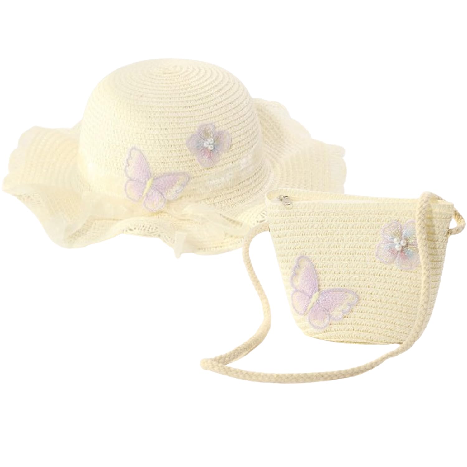 YANJIY Sombrero De Paja para Niños con Bolsa, Sombrero De Paja De Playa, Sombrero Paja Niña, Sombrero De Sol para Bebé, para Exteriores, Protección Solar, Accesorios De Vestir (Color Crema)