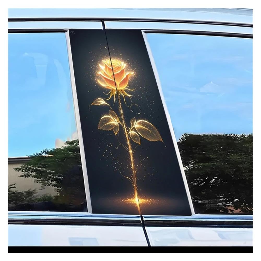 Car Parts 2pcs Car Center Pillar Stickers Golden Rose Scratch Protection