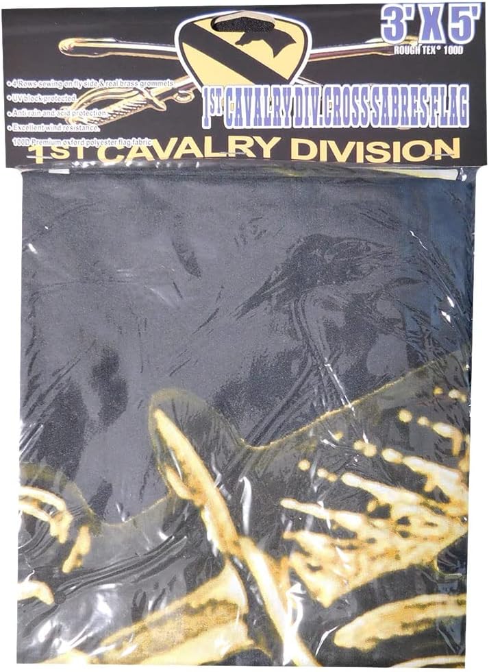 1st Cavalry Division Crossed Sabres Black Premium Quality Heavy Duty Fade Resistant 3x5 3'x5' 100D Woven Poly Nylon Flag Banner Grommets