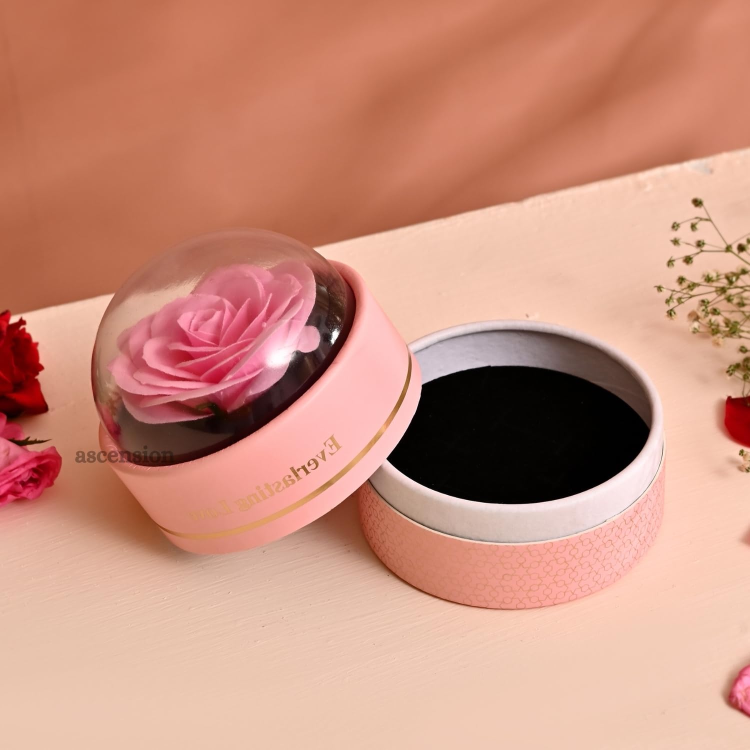 Ascension Everlasting Love Eternal Rose Gift Box Dome Display Romantic Flower Best Valentine Gift for Girlfriend Love Showpiece for Birthday Anniversary Proposal Home Office Décor (Pink) 2