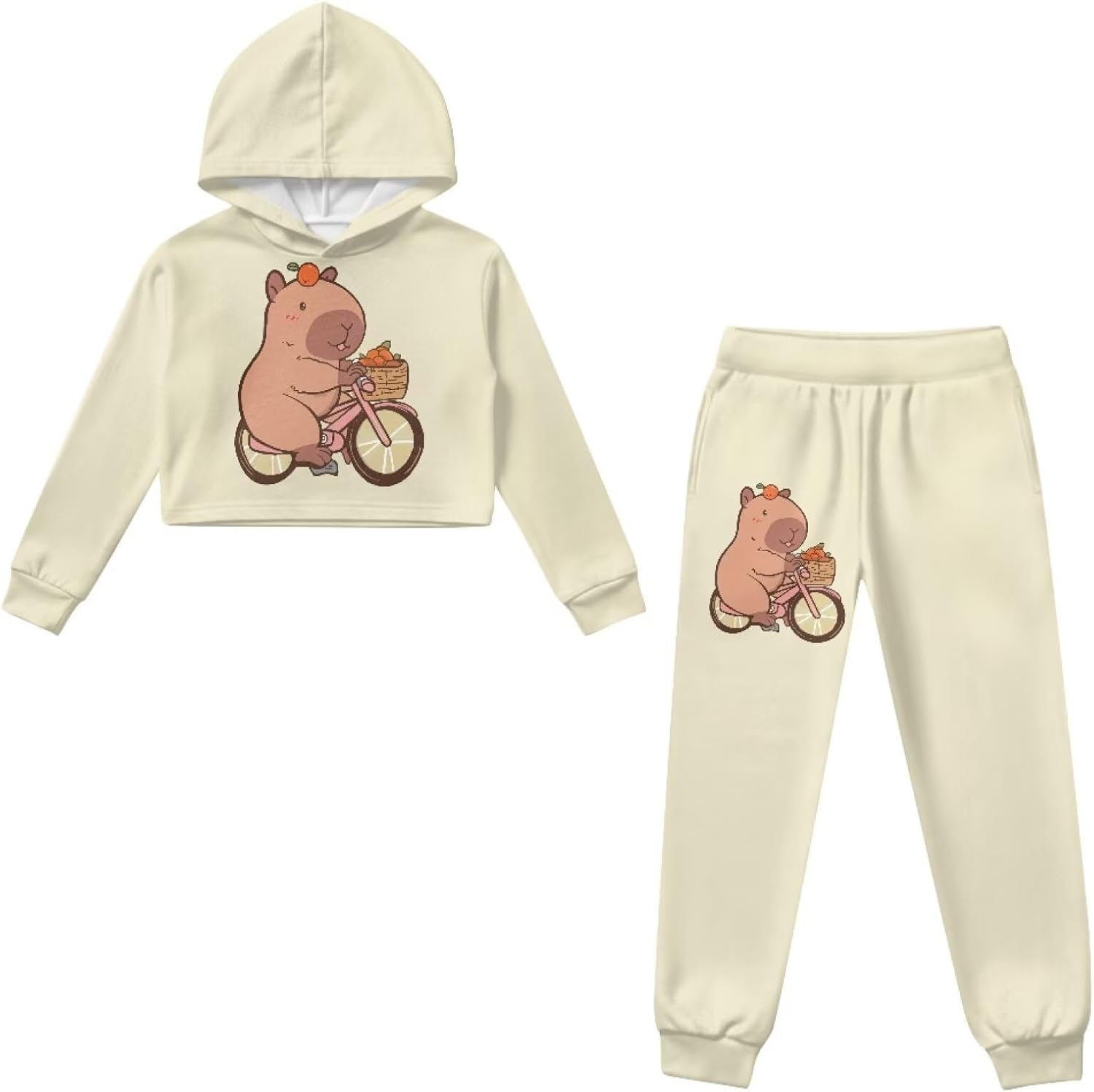 Fashion Girls Sweatsuit Long Sleeve Crop Tops Hoodies and Pants Set Long Sleeve Girls Athletic Sets