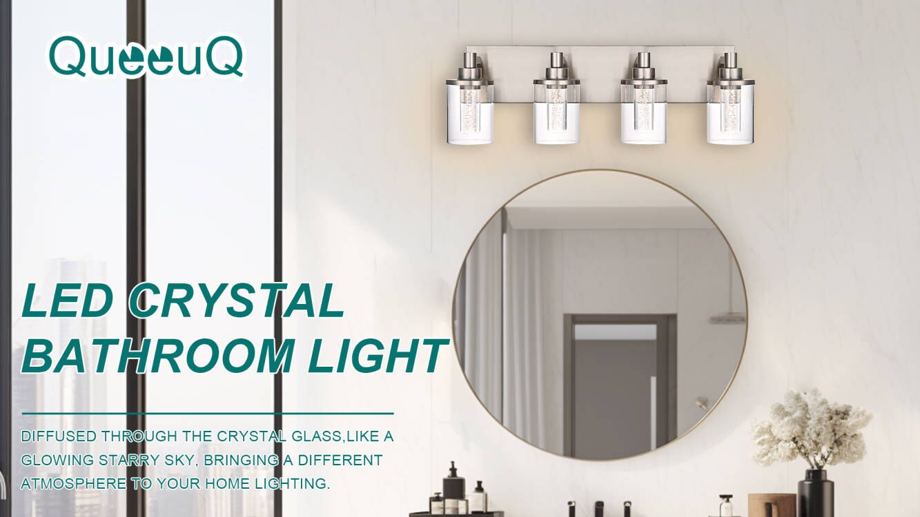 Image of Brushed Nickel Bathroom LED Vanity Lighting Over Mirror- 3 Lights | Modern Integrated LED Vanity Light Fixtures Wall Mounted for Bathroom with Crystal Bulb Clear Glass Shade