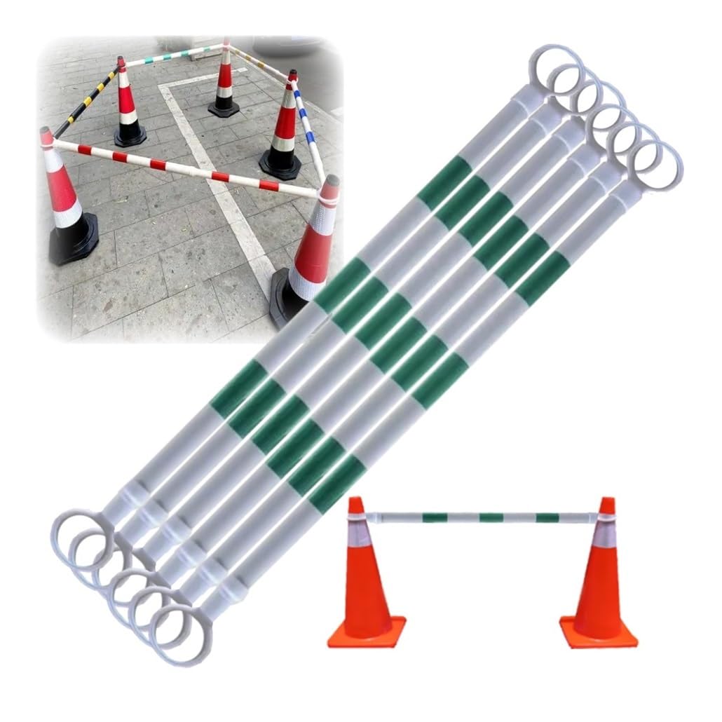 Paquete de 6 Barras Extensibles para Conos de tráfico, de 1,25 a 2 Metros, barreras de Seguridad Ligeras para Obras Viales, Cinta de Advertencia Plegable Verde y Blanca.