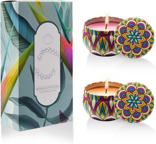 DLOPK Scented Candles Gift Sets, Essential Oil Stress Relief Candle, Natural Soy Wax Travel Tin Relaxing Candle for Bath Spa Meditation, Birthday Candle Gifts for Women(Black Cherry & Orange)