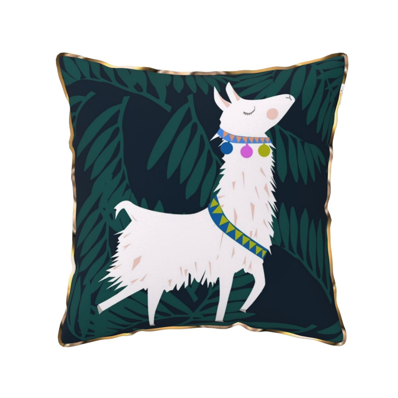 AUBKFELD Alpaca Llama Printed Velvet Cushion Cover 40x40 CM with Gold Edging Strip, Square Pillowcase Soft Throw Pillow Covers Case Decorative for Living Room Sofa Couch Bed Bench