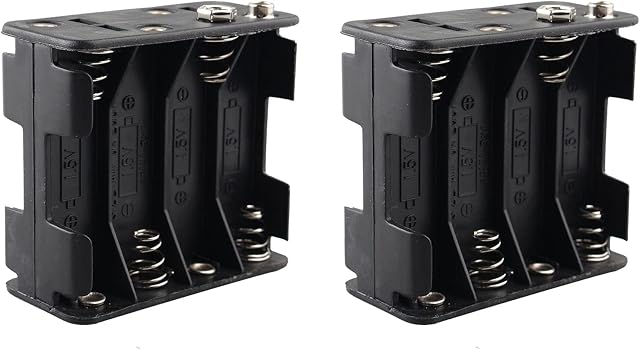 HALJIA 2PCS 12V 8 x AA Battery Holder Case, 8 x 1.5V 12V Plastic Battery Storage Box Double Deck Back to Back 8 Slots Battery Box Black