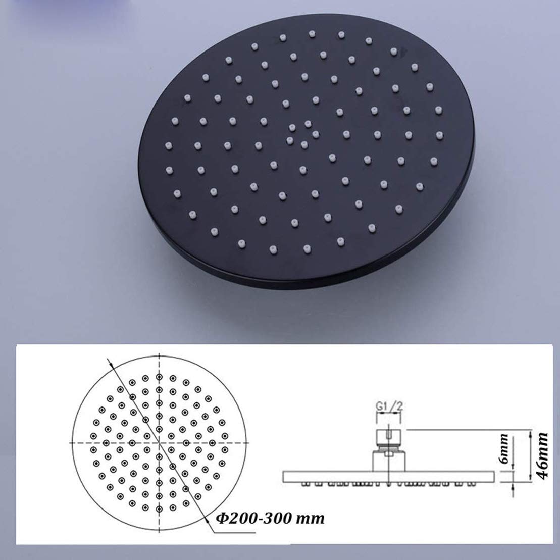 Doccia classica, set doccia a parete in ottone nero con soffione a pioggia rotondo da 8-12 pollici, rubinetto doccia, braccio miscelatore, deviatore e doccia a mano, set doccia di lusso (12 pollici)