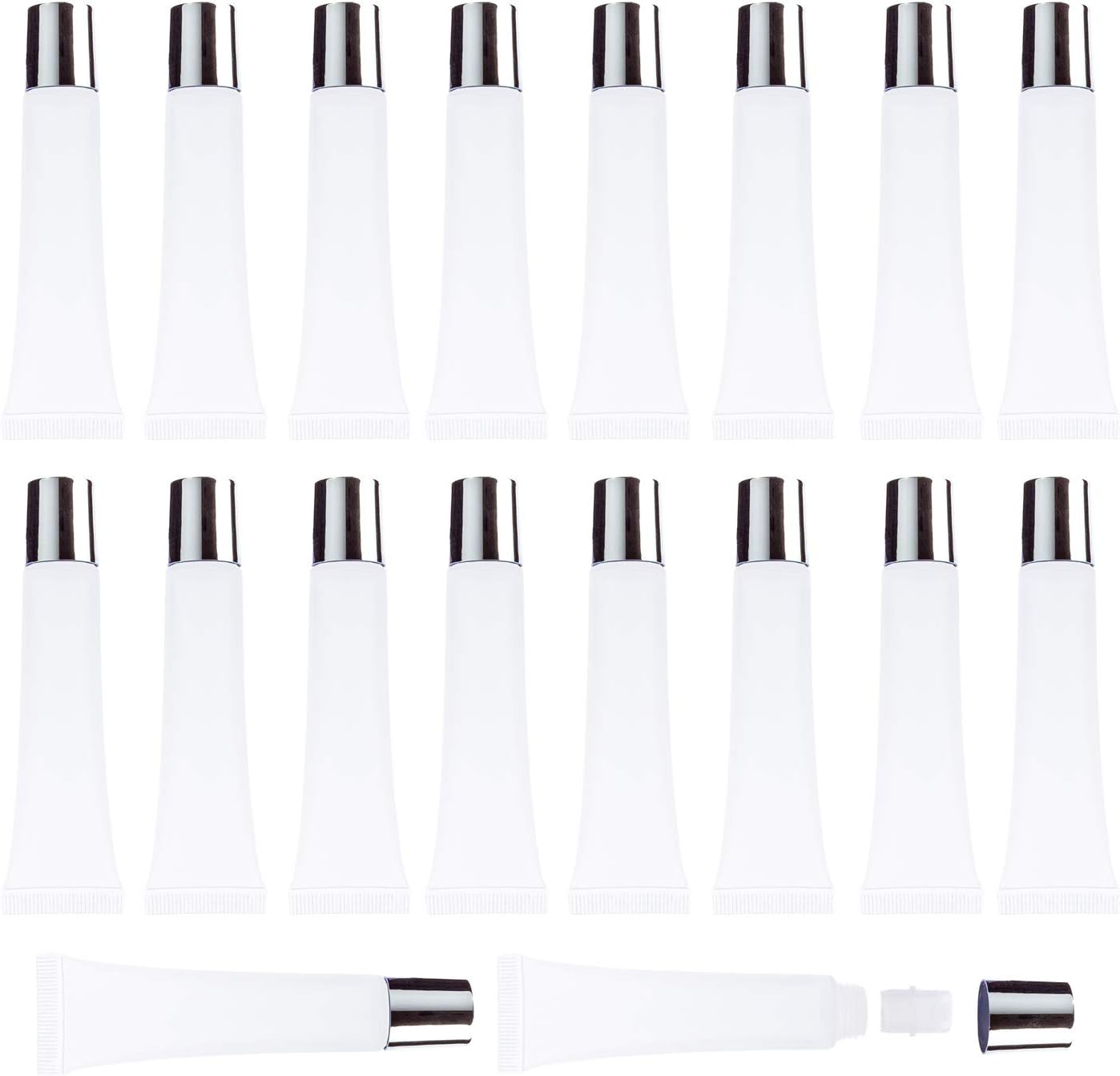 50Pcs 15ml Lip Gloss Squeeze Tubes, Silver Lip Gloss Containers Empty, Refillable Soft Clear Tubes for DIY Lipgloss Balm Cosmetic (Silver)