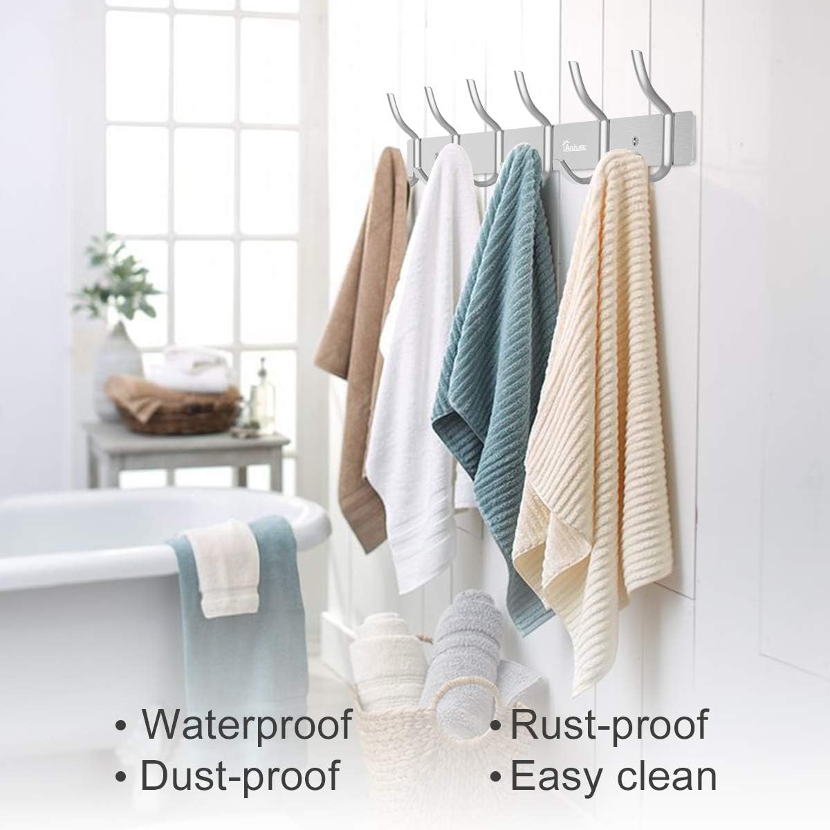 Wall Mounted Coat Rack 42 cm Hook 6 Hooks Aluminium Alloy Silver for Kitchen