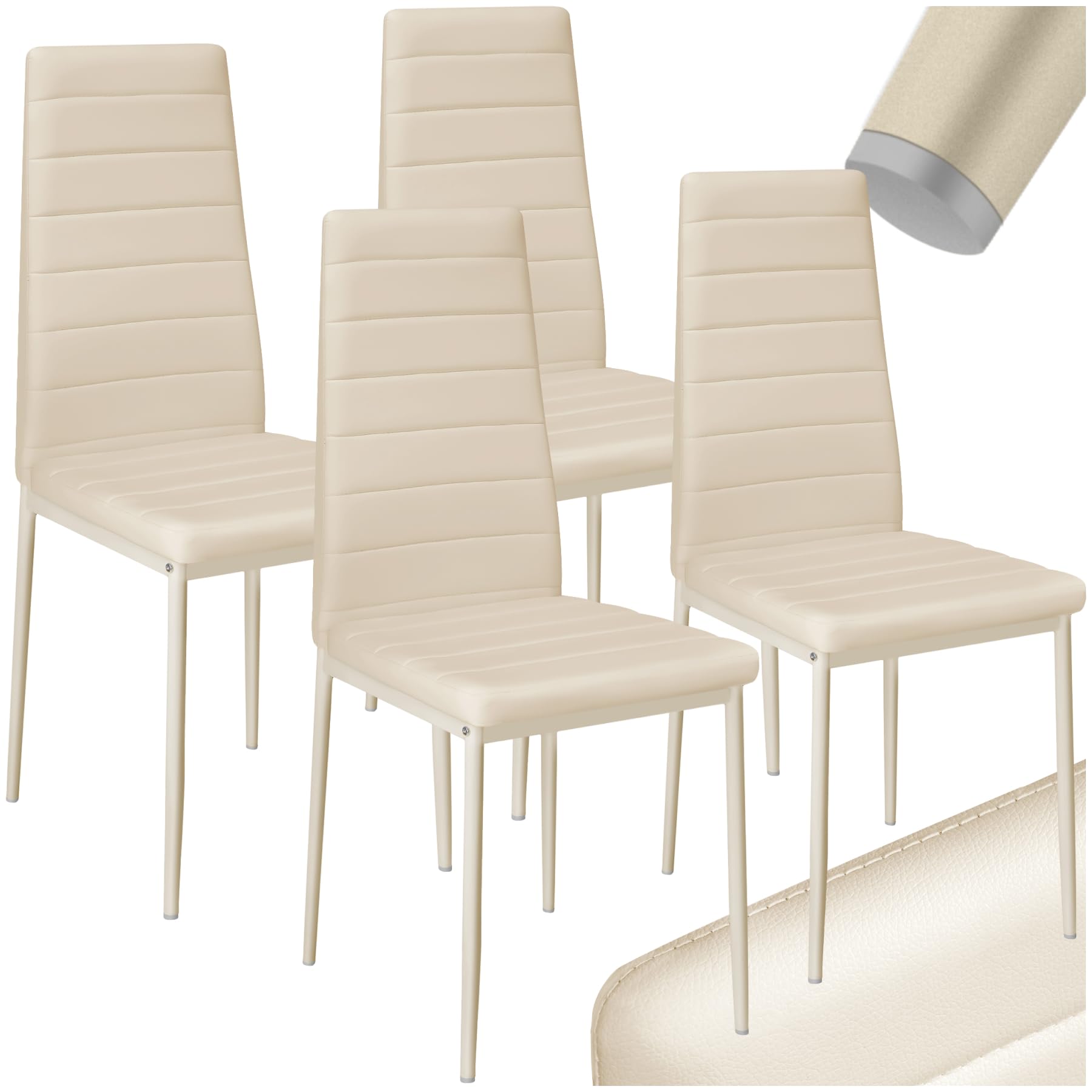 tectake® Set of 4 Dining Chairs in Modern Design with Faux Leather
