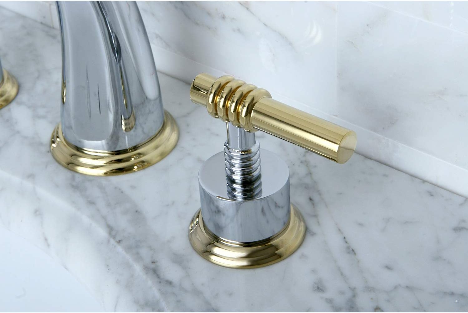 Featured Product Kingston Brass KS2964ML Milano Widespread Lavatory Faucet with Metal lever handle, Polished Chrome and Polished Brass
